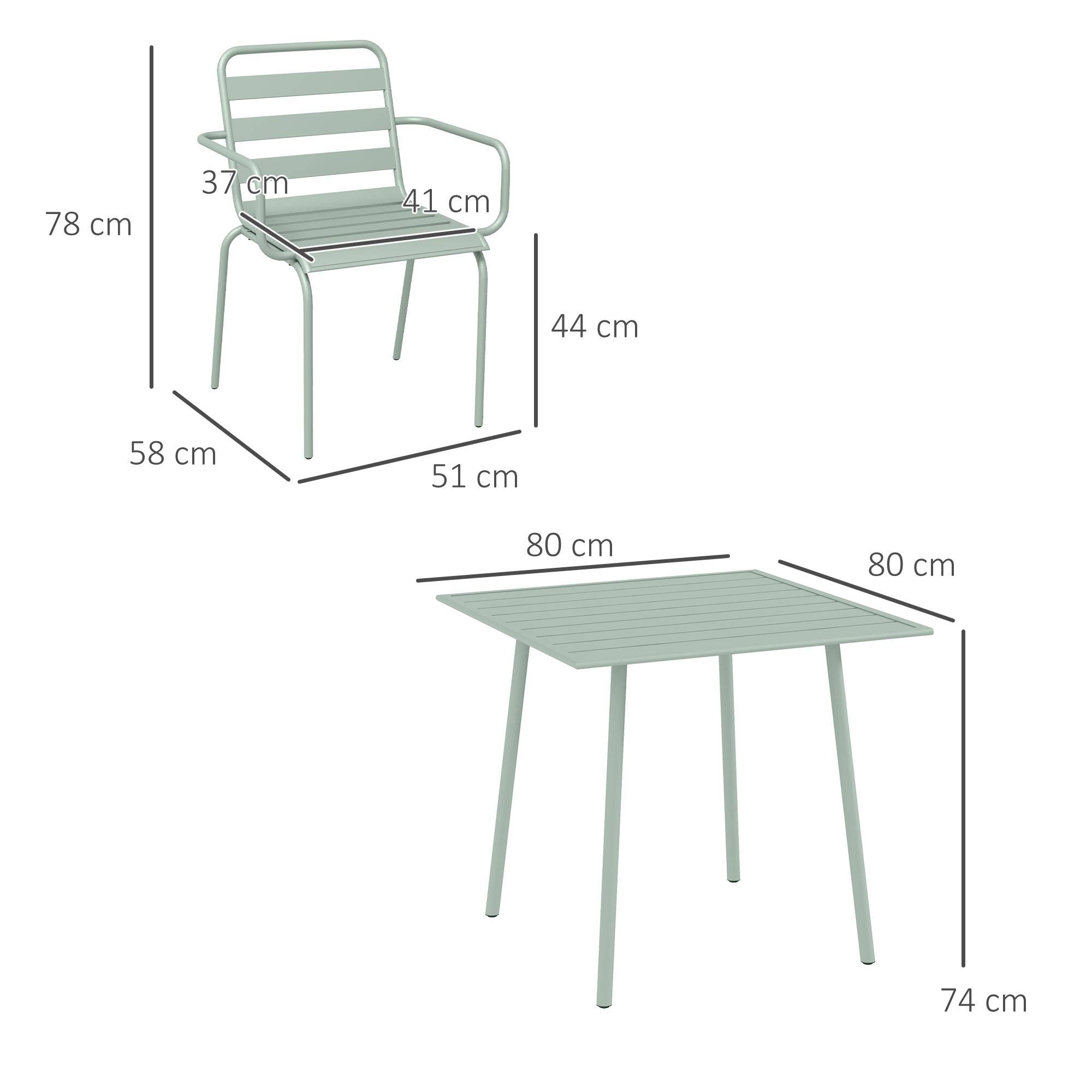 Outsunny - Salon de jardin 4 places 5 pièces - table à manger 4 chaises empilables - acier thermolaqué vert de gris - Outsunny - Imagen 3
