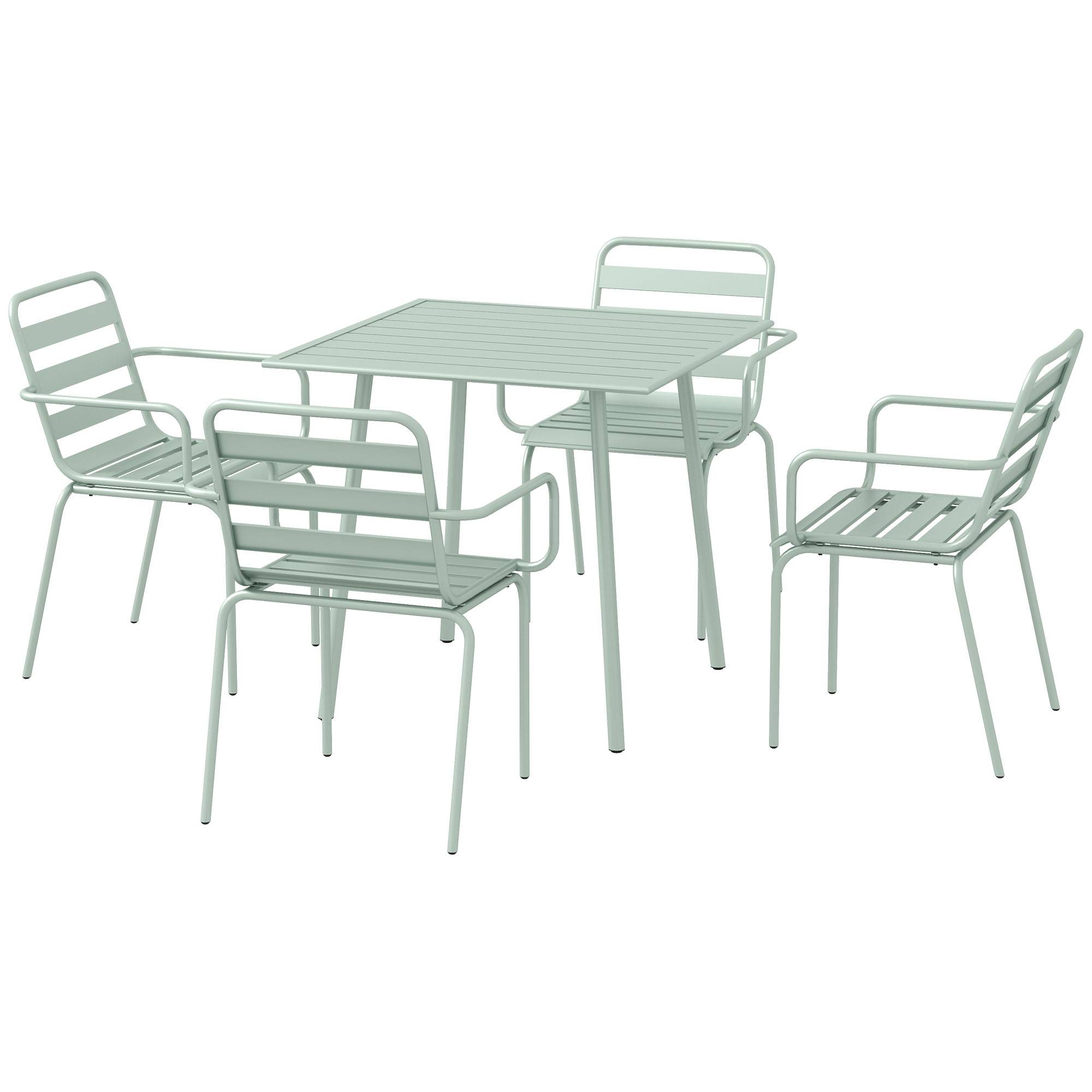 Outsunny - Salon de jardin 4 places 5 pièces - table à manger 4 chaises empilables - acier thermolaqué vert de gris - Outsunny - Imagen 1
