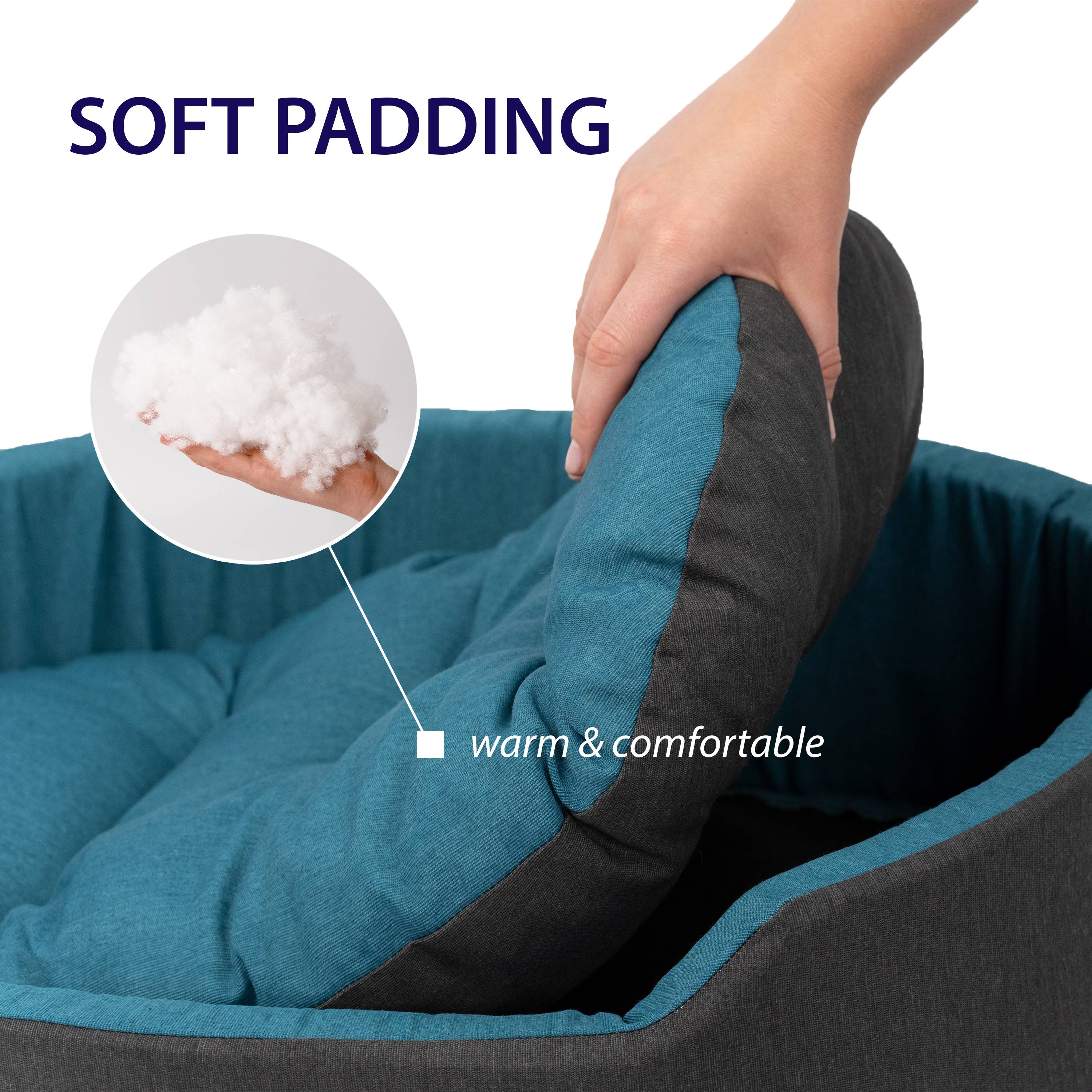 Ferplast - Ferplast Dandy Panier Chien, Coussin Amovible et Lavable, Housse en Coton avec Rembourrage Doux, Lit Chiens Moyen, 80 x 55 x H 18 cm, Bleu Sarcelle - Imagen 6
