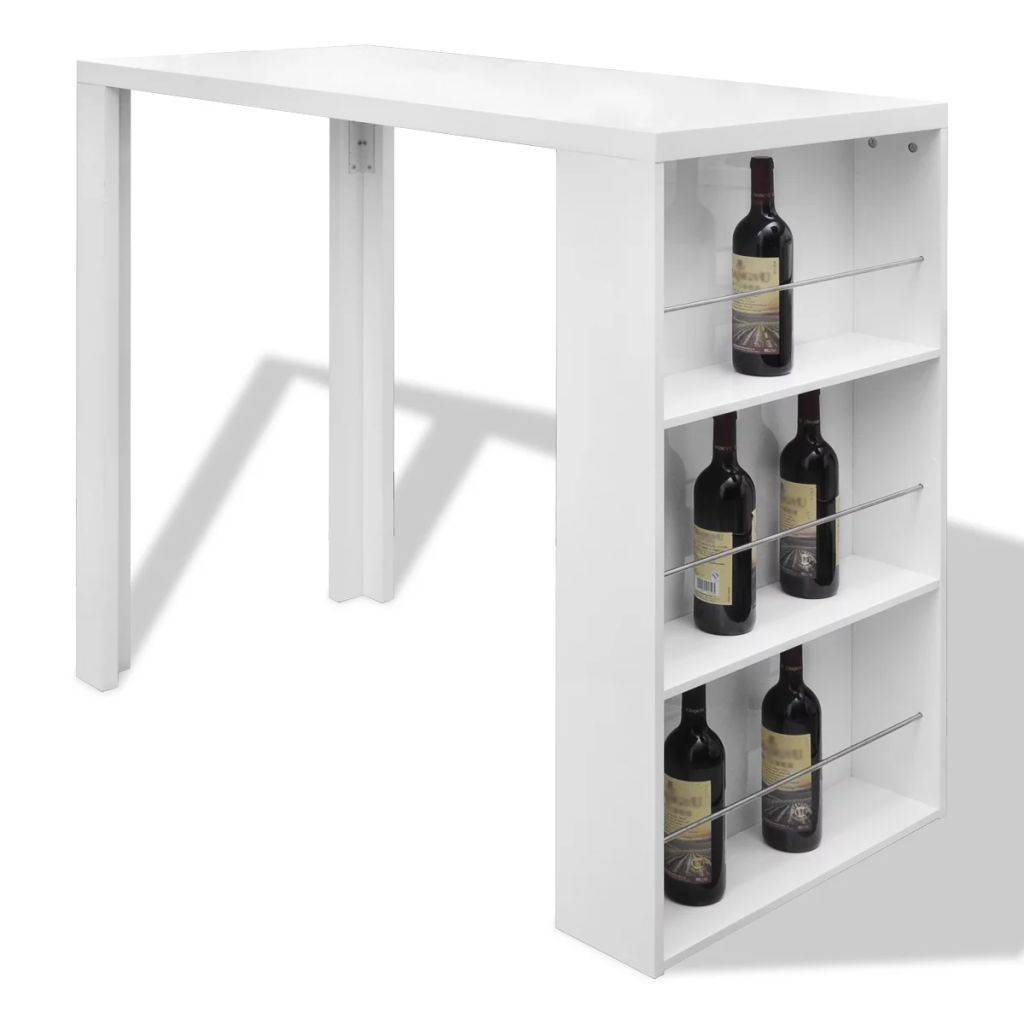 Helloshop26 - Table haute mange debout bar bistrot MDF avec casier à bouteilles blanc haut brillance - Imagen 1