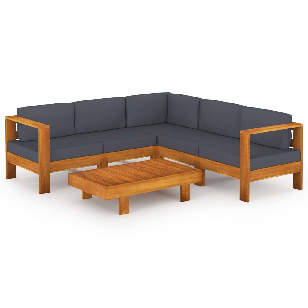 Helloshop26 - Salon de jardin meuble d'extérieur ensemble de mobilier 6 pièces avec coussins gris foncé bois d'acacia - Imagen 1