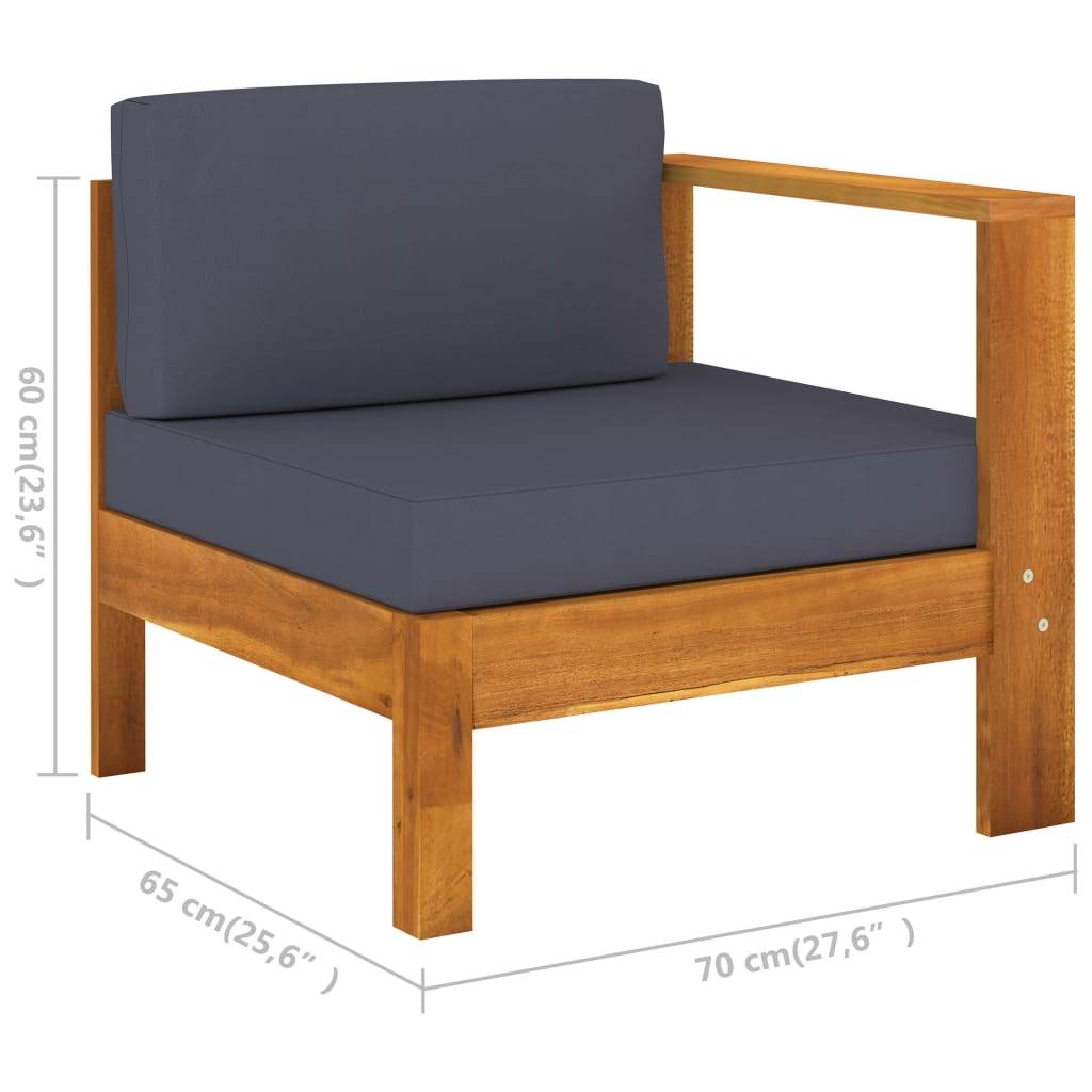 Helloshop26 - Salon de jardin meuble d'extérieur ensemble de mobilier 6 pièces avec coussins gris foncé bois d'acacia - Imagen 7