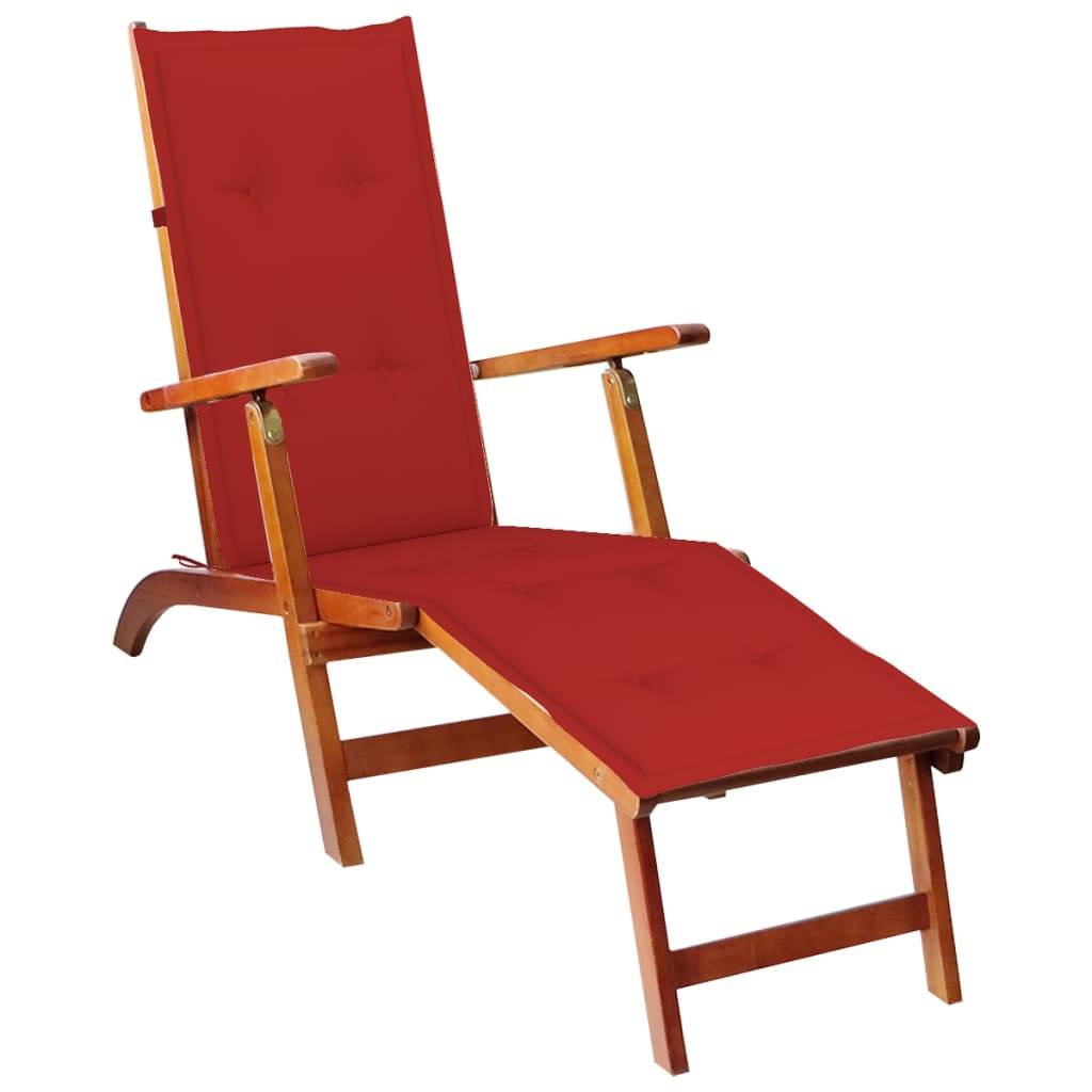 Helloshop26 - Transat chaise longue bain de soleil lit de jardin terrasse meuble d'extérieur 167 cm avec repose-pied et coussin acacia solide - Imagen 1