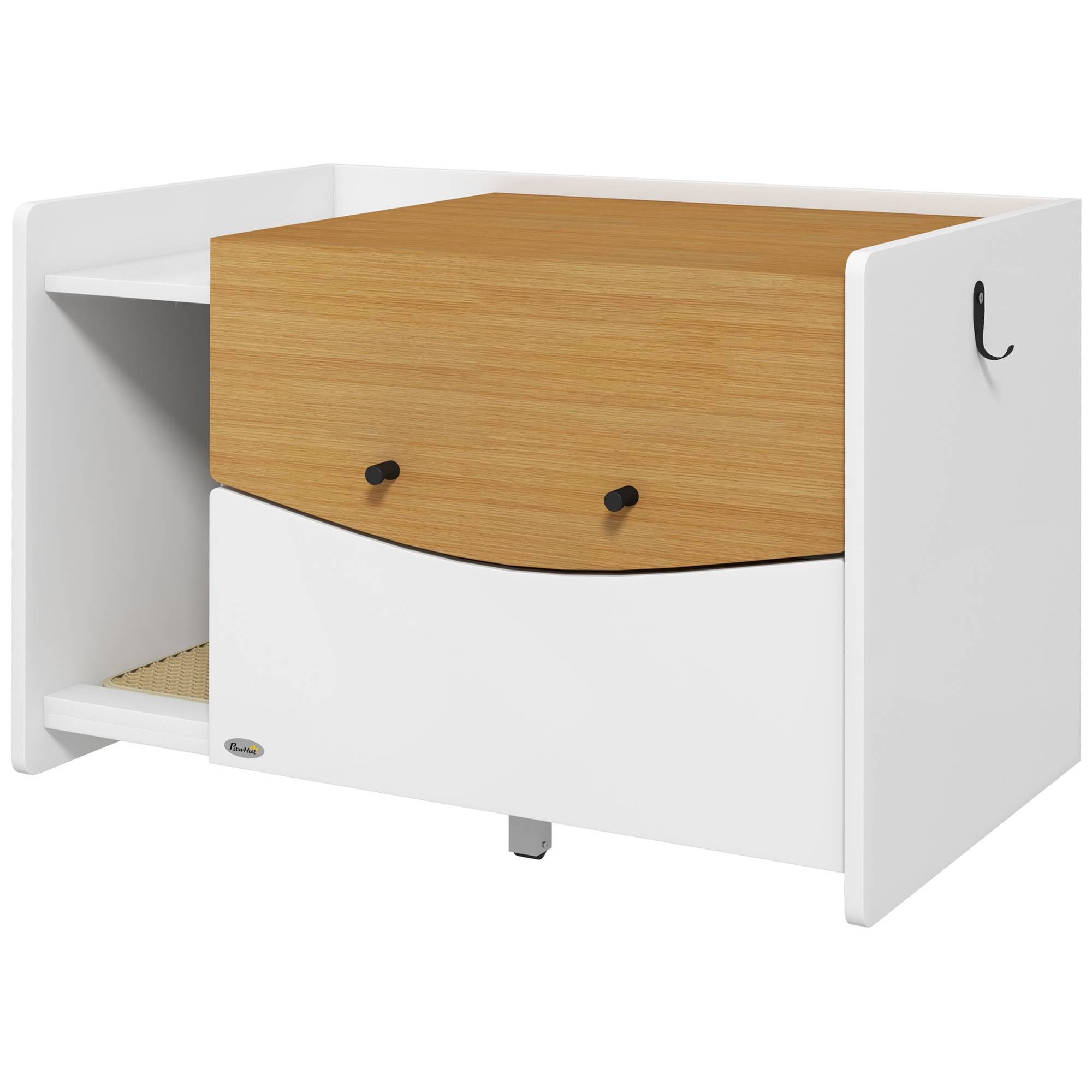 Meuble pour litière chat particules de bois blanc et chêne 78 x 50 x 51 cm - PANGIVO - Image 2