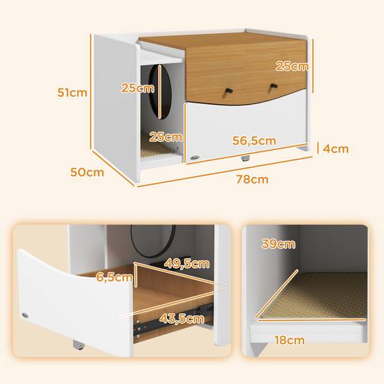 Meuble pour litière chat particules de bois blanc et chêne 78 x 50 x 51 cm - PANGIVO - Image 5