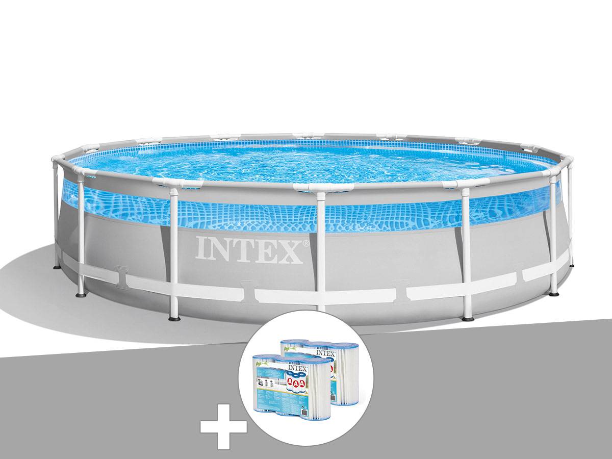 Kit piscine tubulaire Intex Prism Frame Clearview ronde 4,27 x 1,07 m + 6 cartouches de filtration - Image 1