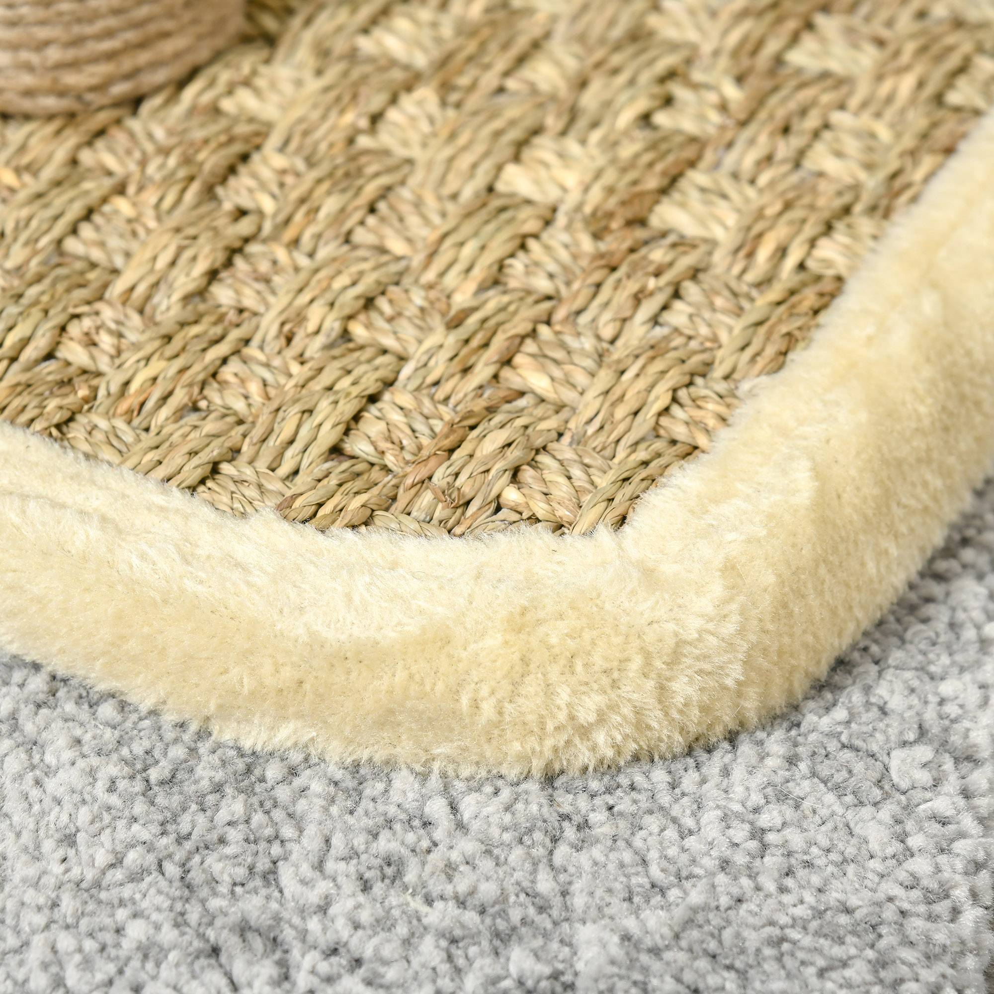 Pawhut - Arbre à chat rond style cosy chic griffoir grattoirs sisal jeu suspendu souris niche avec coussin cordes d'algues tressées peluche courte beige - Imagen 8