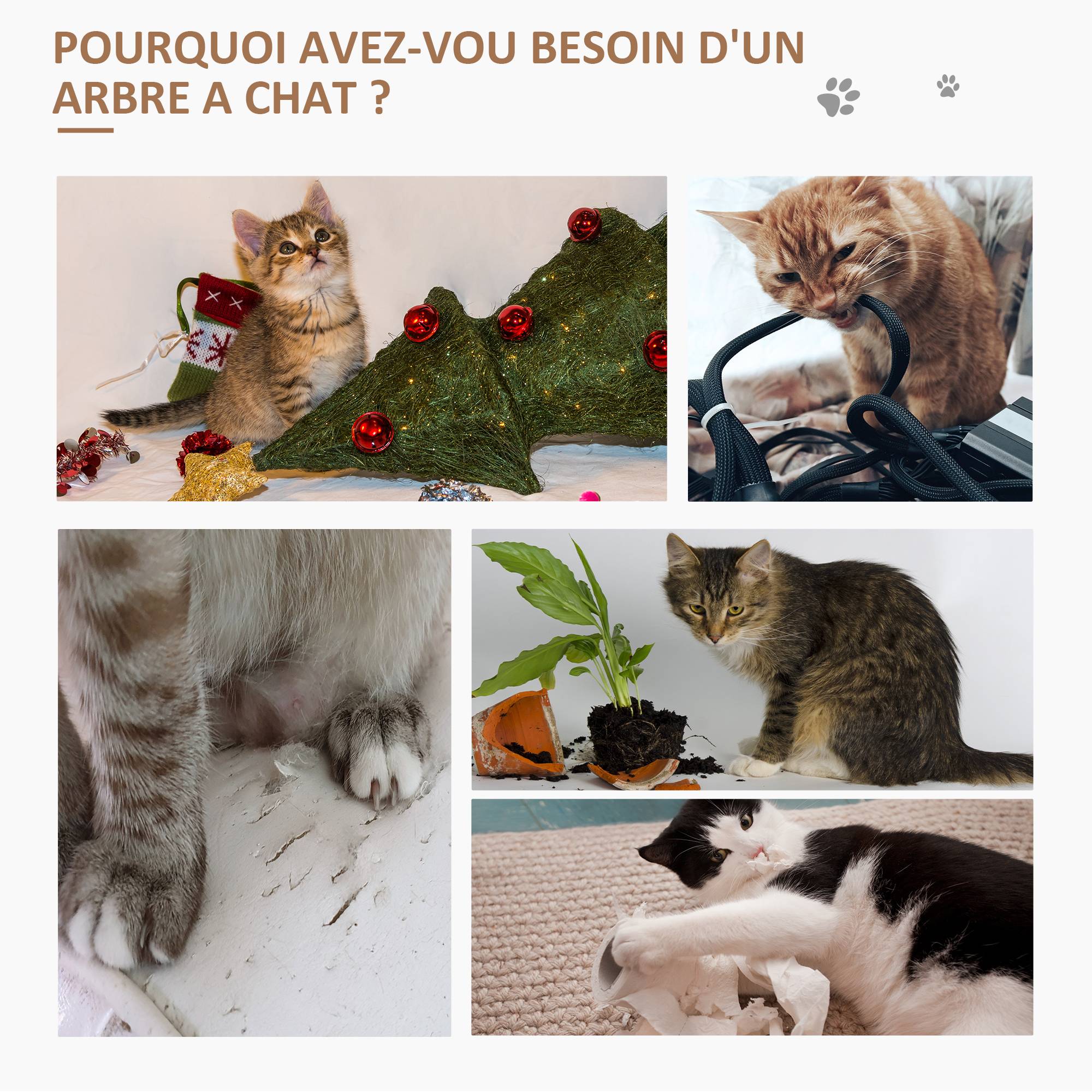 Pawhut - Arbre à chat rond style cosy chic griffoir grattoirs sisal jeu suspendu souris niche avec coussin cordes d'algues tressées peluche courte beige - Imagen 6