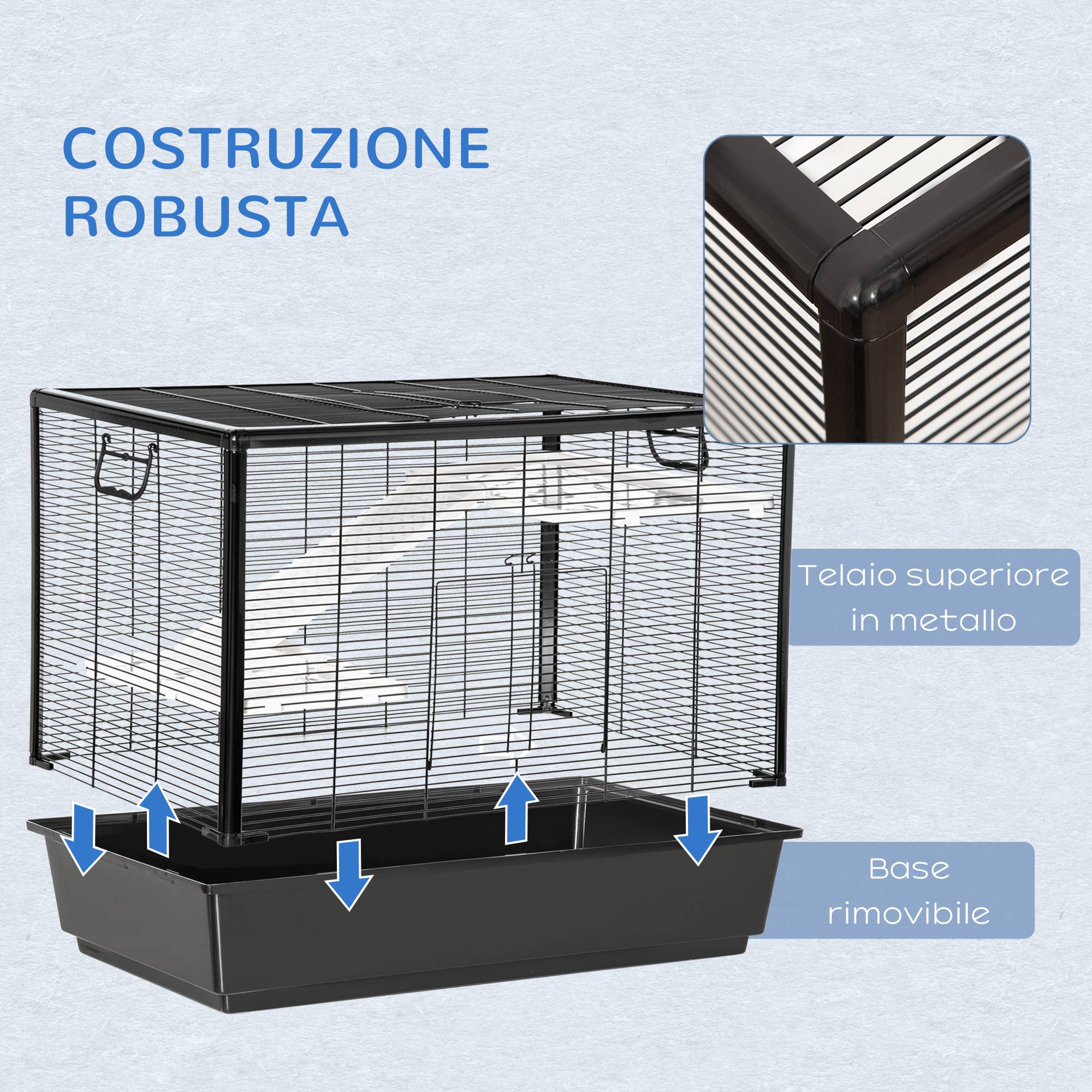 Cage cochon d'inde en acier pour rongeurs avec accessoires complets 80x48x58cm noir - ComfortXL Outdoor Living - Image 8