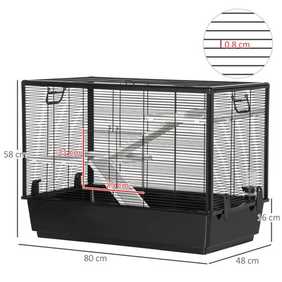 Cage cochon d'inde en acier pour rongeurs avec accessoires complets 80x48x58cm noir - ComfortXL Outdoor Living - Image 5