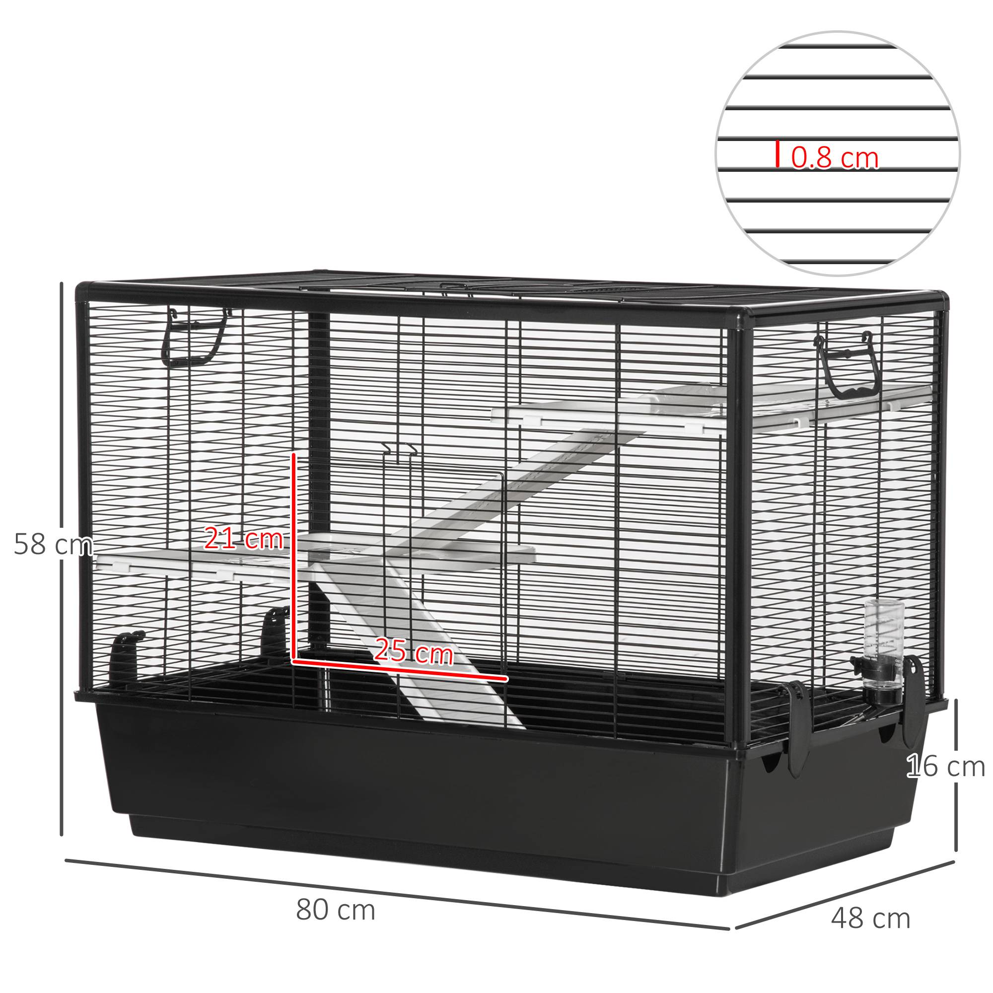 Cage cochon d'inde en acier pour rongeurs avec accessoires complets 80x48x58cm noir - ComfortXL Outdoor Living - Image 5
