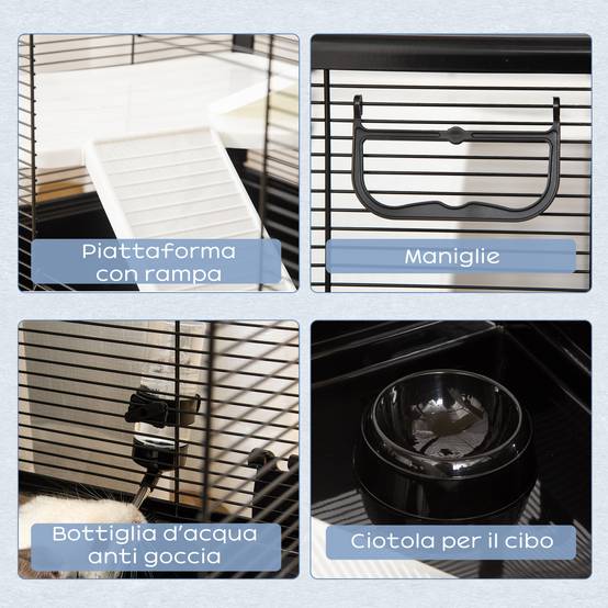 Cage cochon d'inde en acier pour rongeurs avec accessoires complets 80x48x58cm noir - ComfortXL Outdoor Living - Image 7