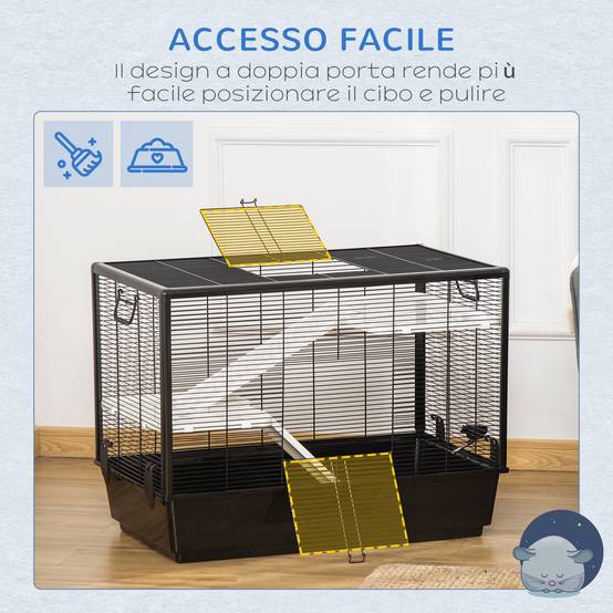 Cage cochon d'inde en acier pour rongeurs avec accessoires complets 80x48x58cm noir - ComfortXL Outdoor Living - Image 6