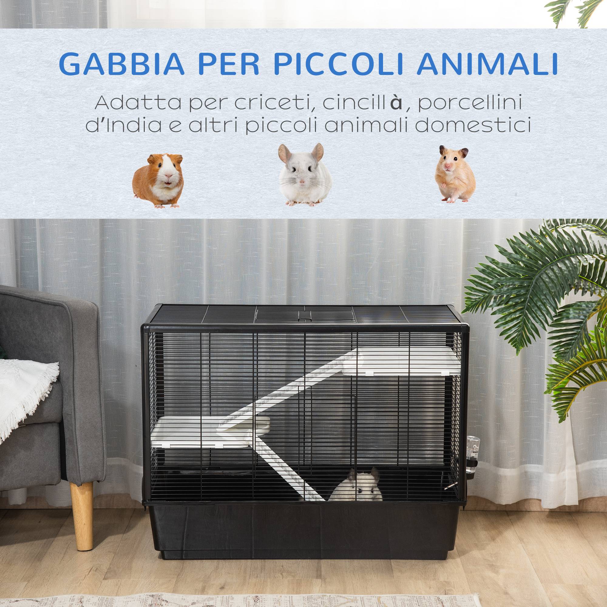 Cage cochon d'inde en acier pour rongeurs avec accessoires complets 80x48x58cm noir - ComfortXL Outdoor Living - Image 9