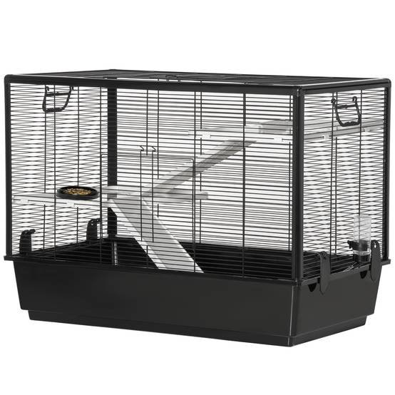 Cage cochon d'inde en acier pour rongeurs avec accessoires complets 80x48x58cm noir - ComfortXL Outdoor Living - Image 2
