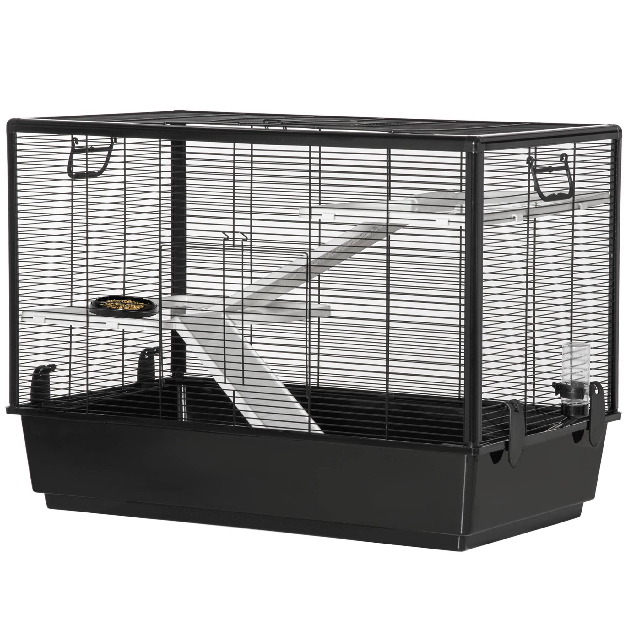 Cage cochon d'inde en acier pour rongeurs avec accessoires complets 80x48x58cm noir - ComfortXL Outdoor Living - Image 2