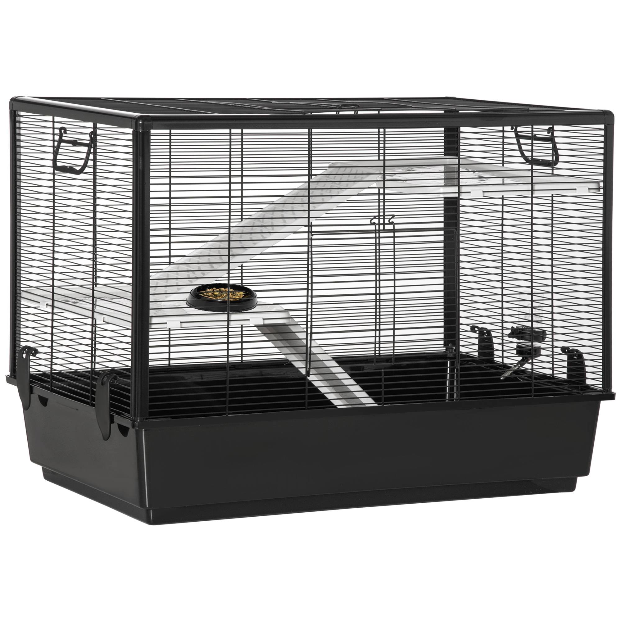 Cage cochon d'inde en acier pour rongeurs avec accessoires complets 80x48x58cm noir - ComfortXL Outdoor Living - Image 1