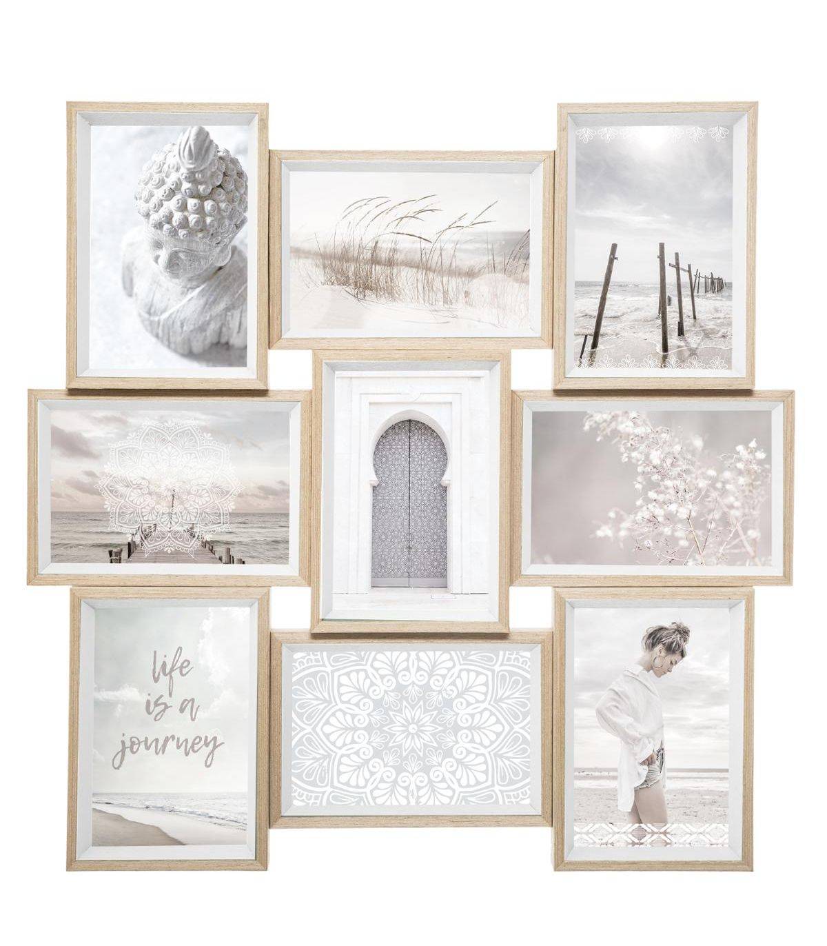 Cadre Pêle-mêle Multivues 9 Photos en bois et verre 45 x 45 cm