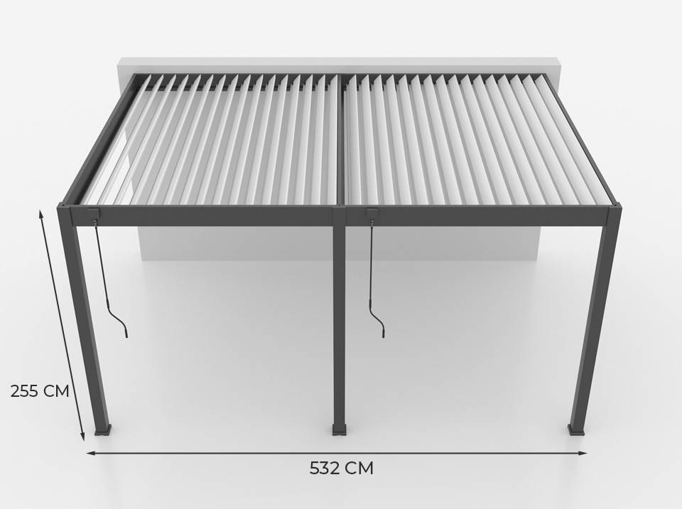 Pergola Bioclimatique Aluminium Adossée 19m² - 3,6x5,3 - Deux Stores Inclus  - Anthracite - 34 lames en Aluminium a 120 degrés - Imagen 4