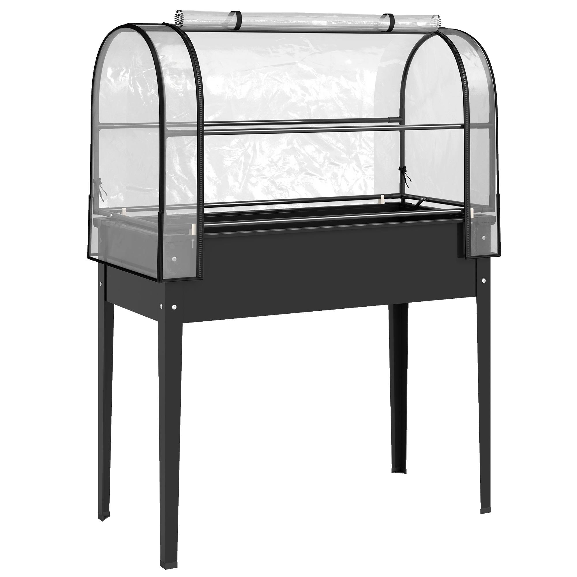 ComfortXL - Bac potager surélevé métal noir 97 L avec mini serre amovible pour jardin balcon extérieur drainage intégré - Image 10