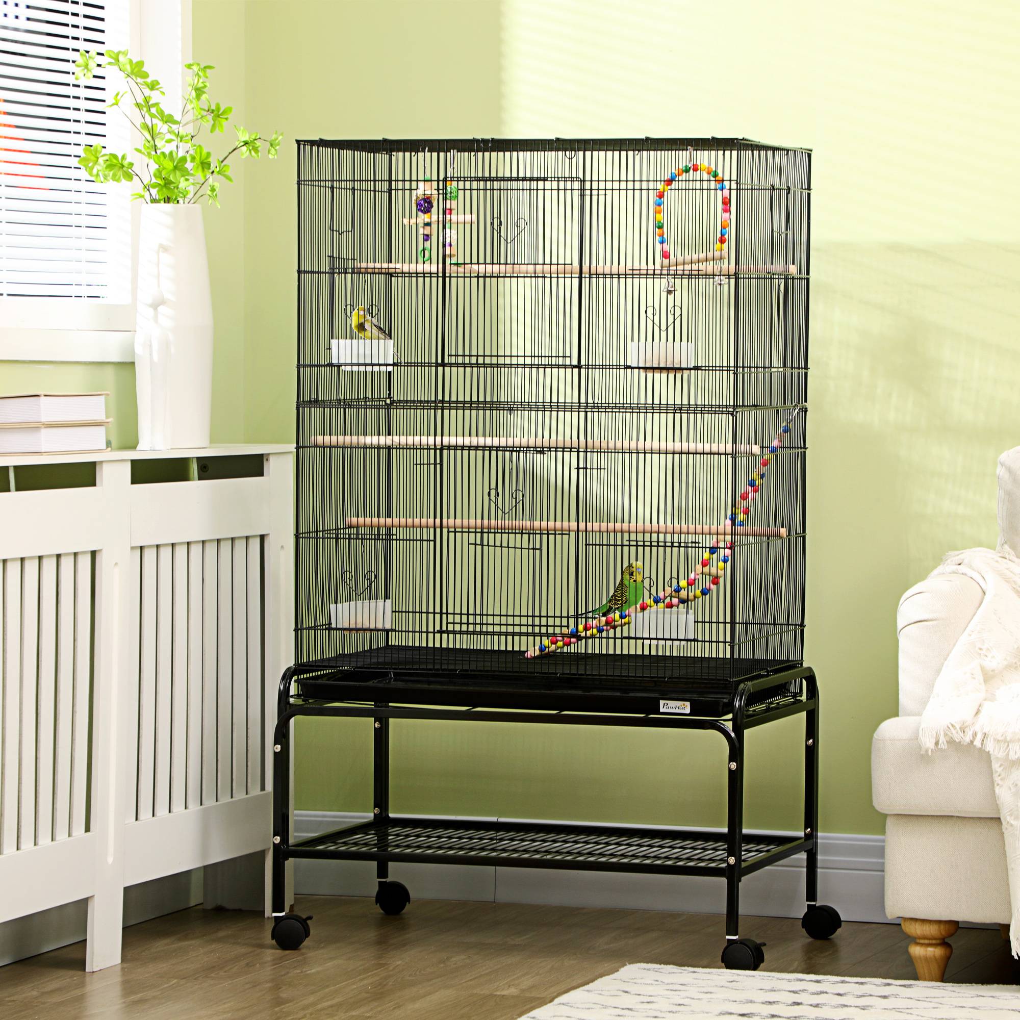 Cage à oiseaux acier noir 79 x 49 x 133 cm - PANGIVO - Image 4