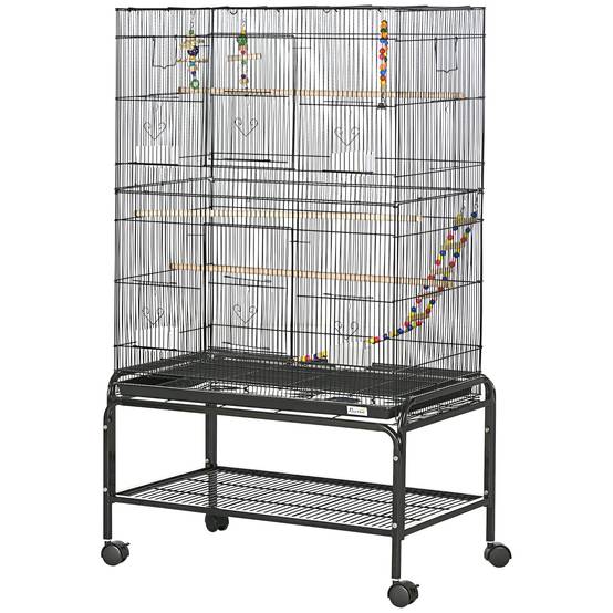 Cage à oiseaux acier noir 79 x 49 x 133 cm - PANGIVO - Image 2