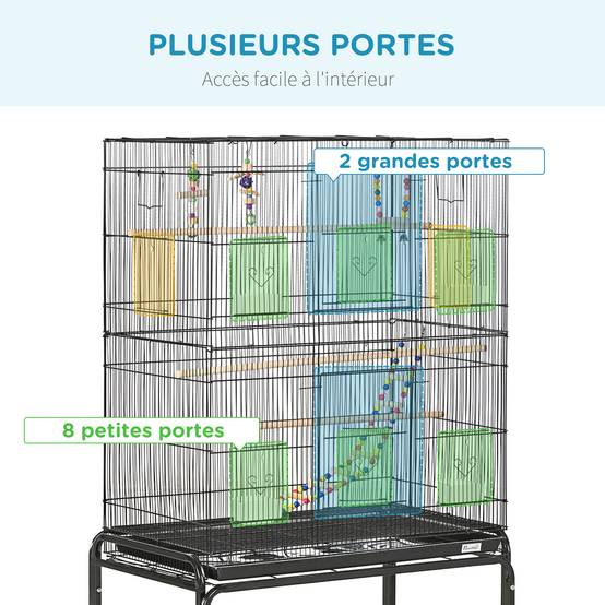Cage à oiseaux acier noir 79 x 49 x 133 cm - PANGIVO - Image 6