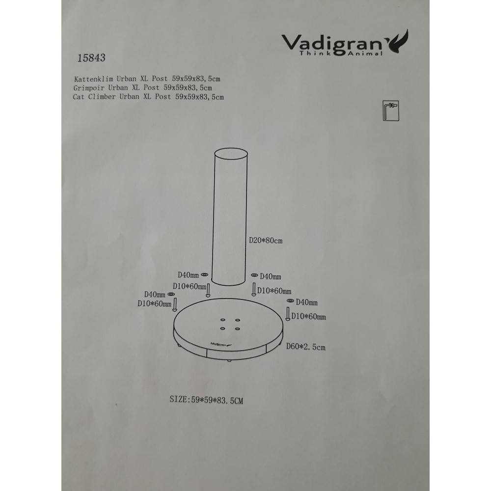 Vadigran - Vadigran - Griffoir Urban XL Post. poteaux ø 20 cm x 83.5 cm . pour grand chats - Imagen 6