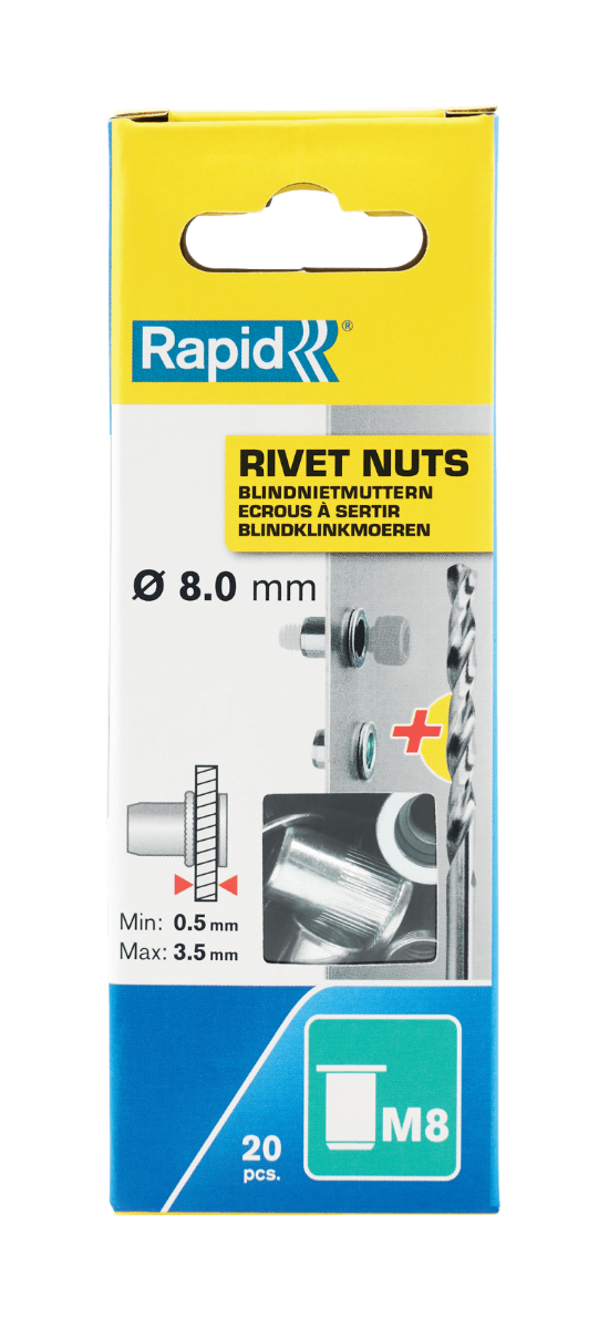 Ecrous à sertir M8 pour vis - Diam. 8 mm - Boite de 20 + Foret - RAPID-ISABERG - 5001482 - Imagen 3