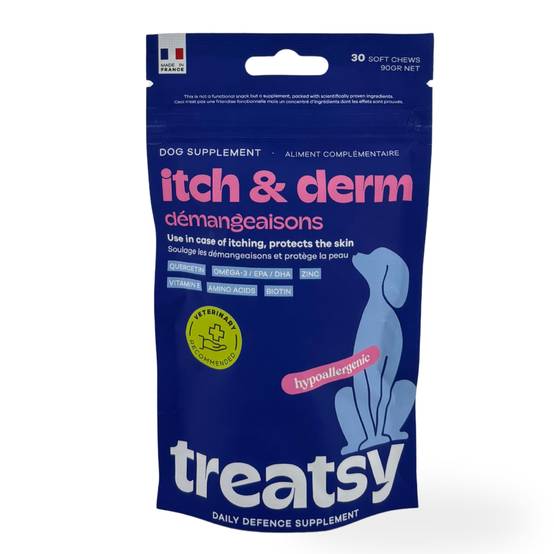 Complément Anti Démangeaisons pour chien - Apaise & soutient la peau & le poil - Quercétine, EPA, DHA, Zinc, Biotine, Vit E, Acides aminés - Treatsy - Image 5