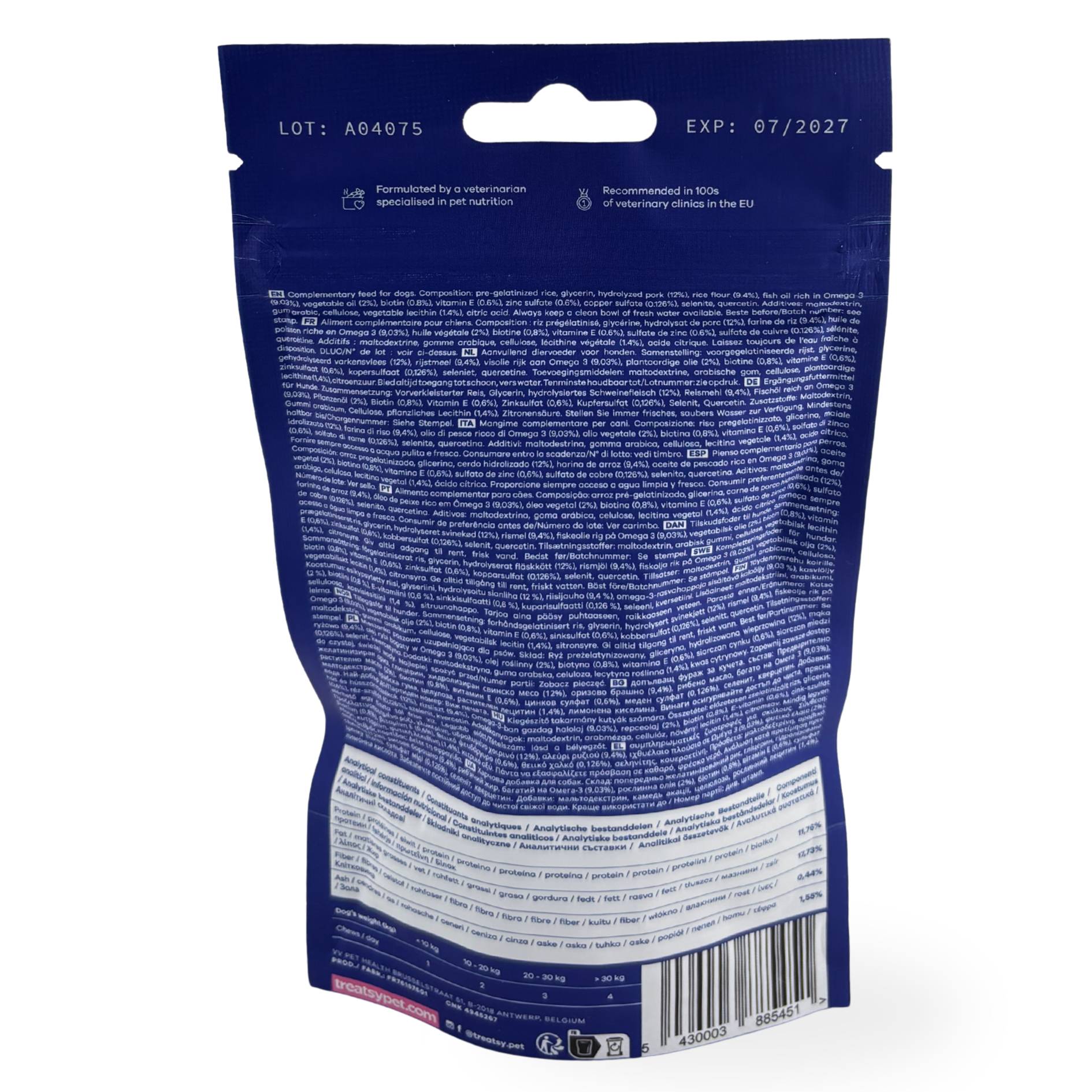 Complément Anti Démangeaisons pour chien - Apaise & soutient la peau & le poil - Quercétine, EPA, DHA, Zinc, Biotine, Vit E, Acides aminés - Treatsy - Image 6