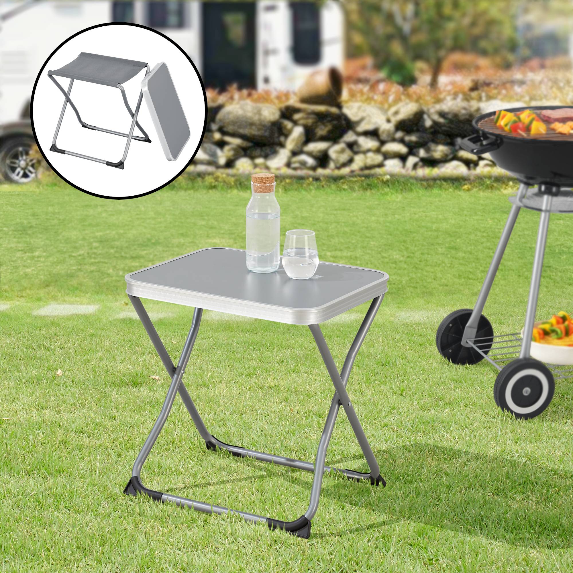 Tabouret et table de camping 2 en 1 Barete 47 x 47 x 37 cm gris [en.casa] - Imagen 3