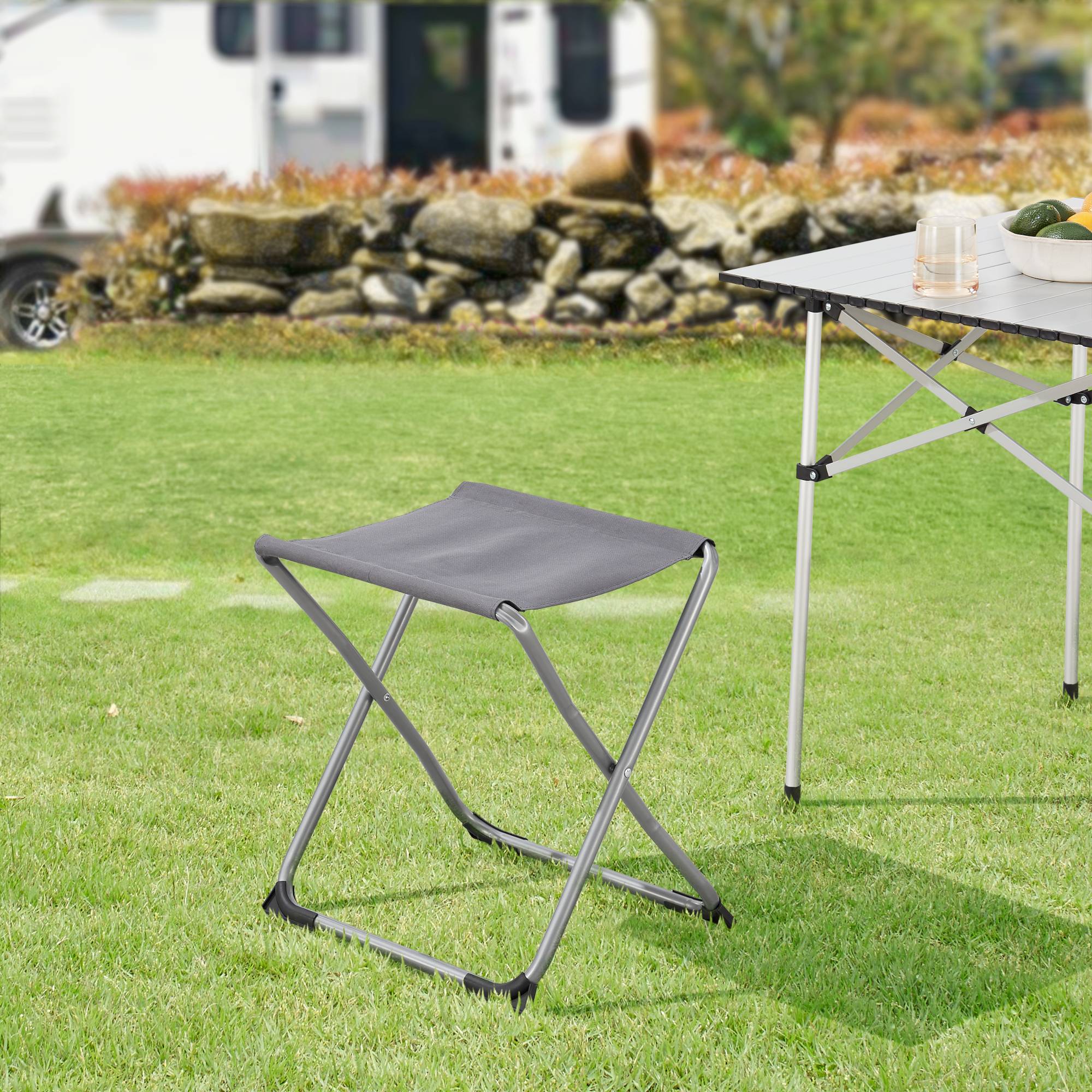 Tabouret et table de camping 2 en 1 Barete 47 x 47 x 37 cm gris [en.casa] - Imagen 2