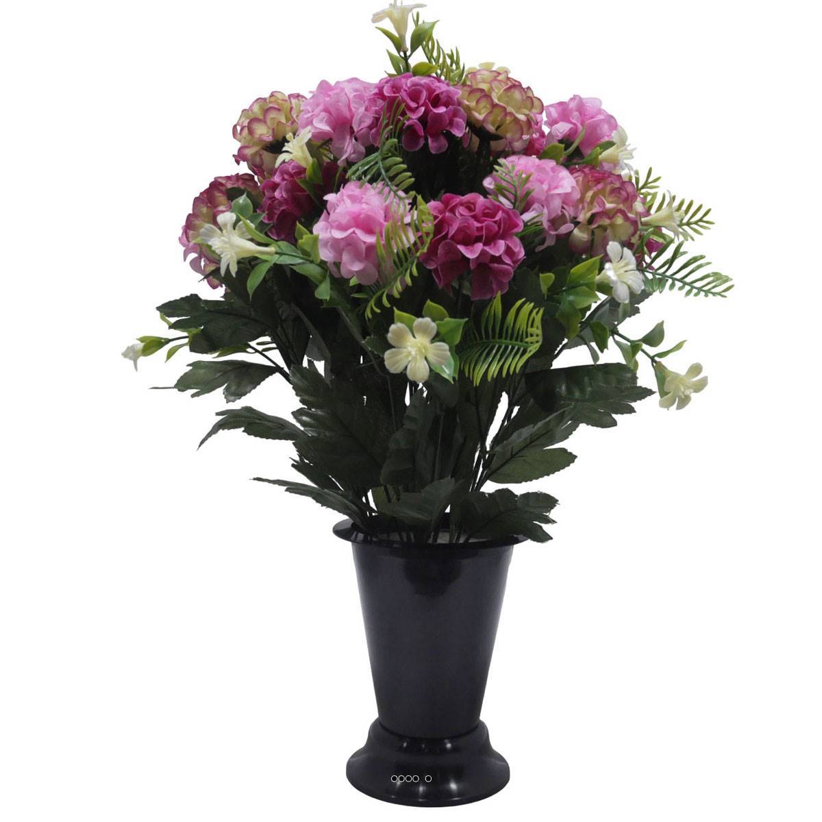 Artificielles - Pot Cone pour le cimetière de fleurs artificielles de Zinnias Rose pour la Toussaint - couleur: Rose 715 - Imagen 1