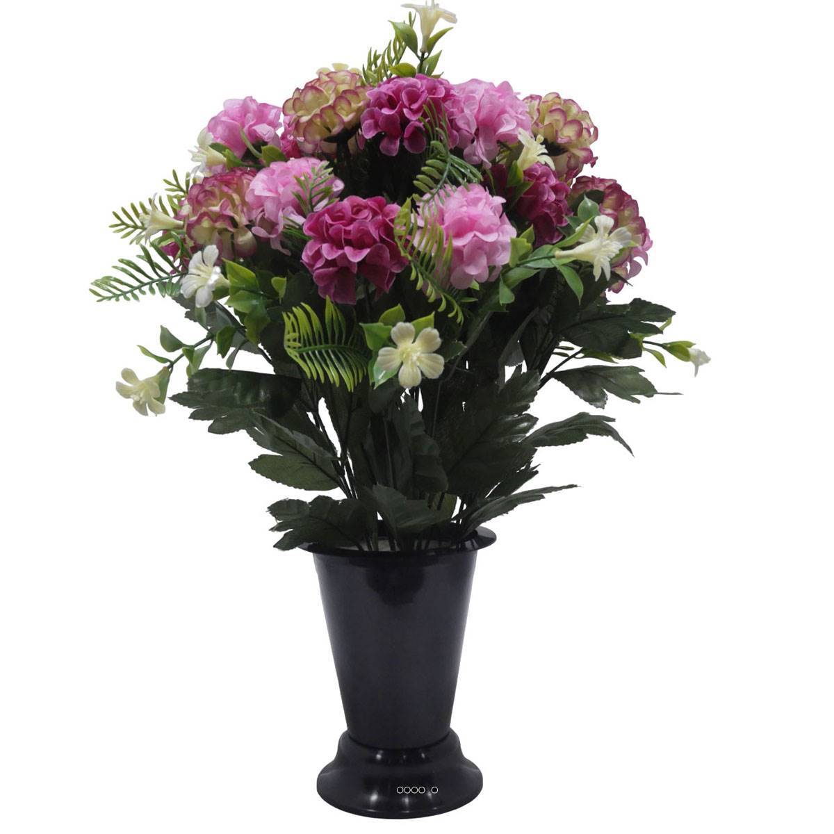 Artificielles - Pot Cone pour le cimetière de fleurs artificielles de Zinnias Rose pour la Toussaint - couleur: Rose 715 - Imagen 2