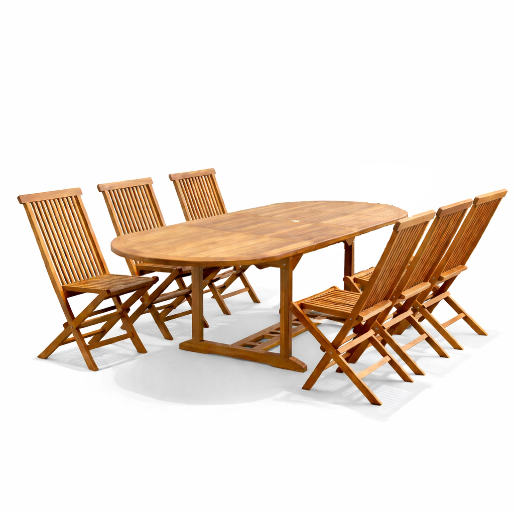 Salon de jardin Teck huilé 6 personnes - Table ovale + 6 chaises LUBOK - Image 1