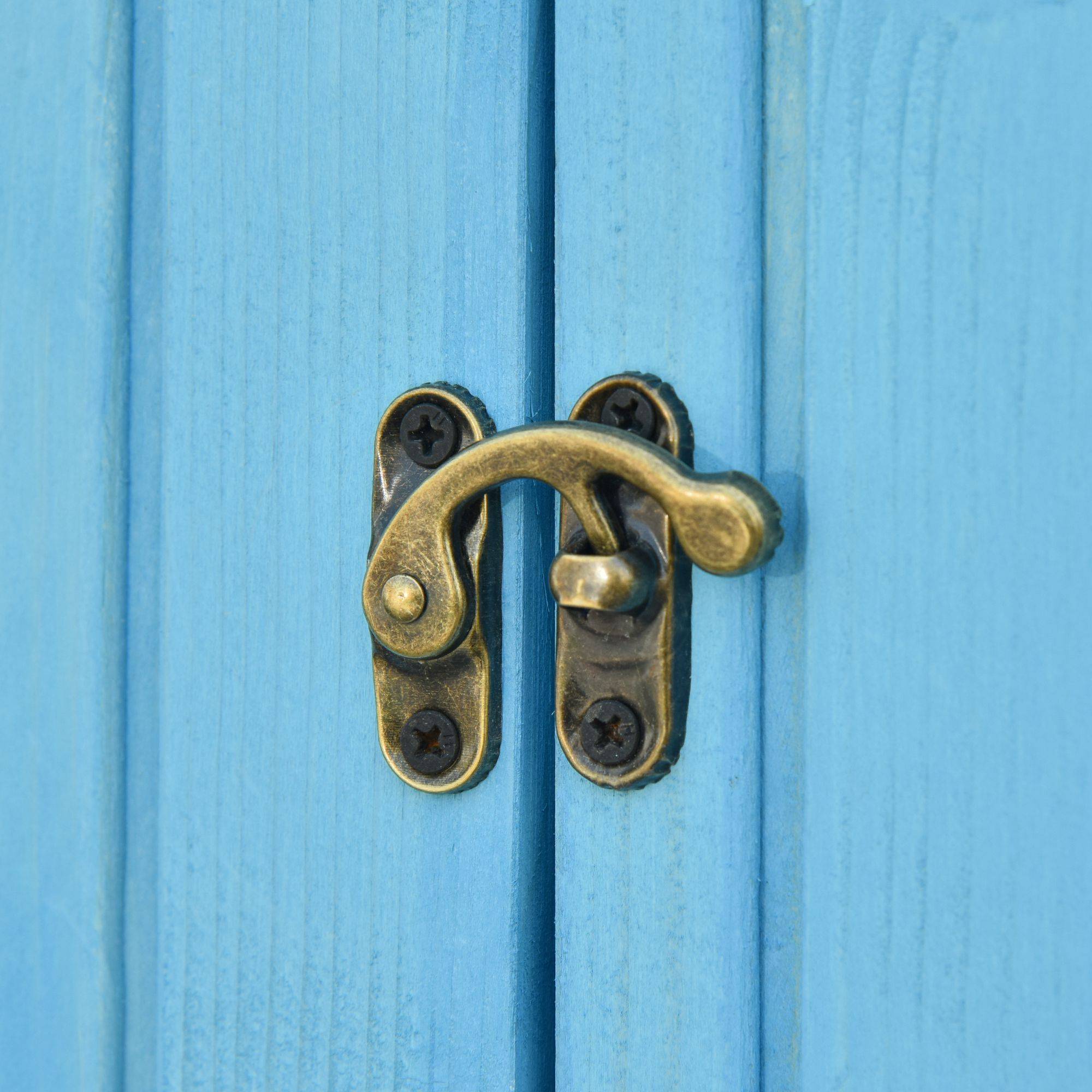 ComfortXL - Abri de jardin bois de sapin 130 x 54,5 x 180 cm bleu ciel avec rangement bûches 3 étagères toit bitumé - Image 9