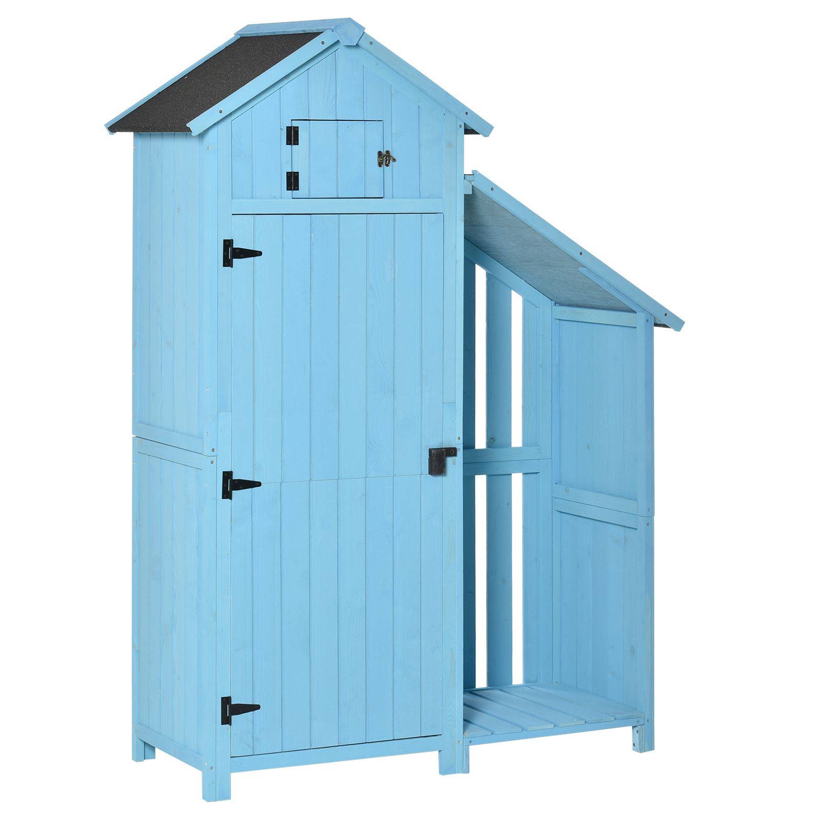 ComfortXL - Abri de jardin bois de sapin 130 x 54,5 x 180 cm bleu ciel avec rangement bûches 3 étagères toit bitumé - Image 2