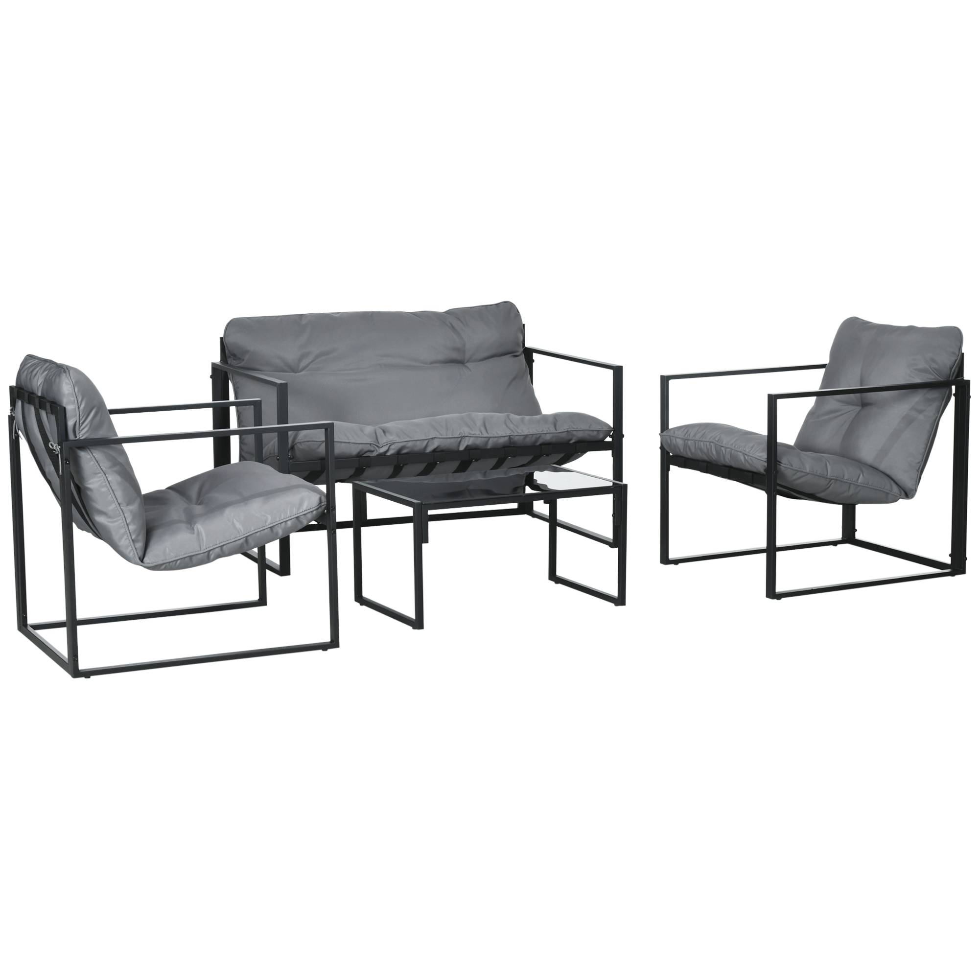 Outsunny - Salon de jardin 4 personnes - 4 pièces, 3 coussins - acier époxy noir polyester gris - Outsunny - Imagen 1