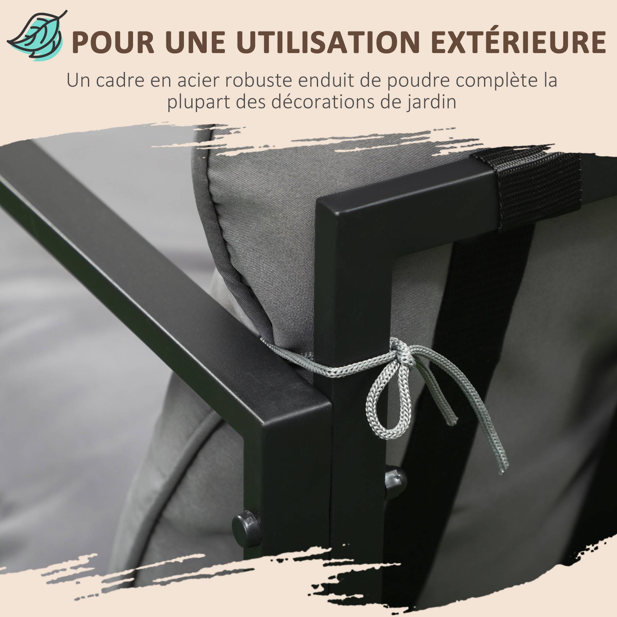 Outsunny - Salon de jardin 4 personnes - 4 pièces, 3 coussins - acier époxy noir polyester gris - Outsunny - Imagen 7