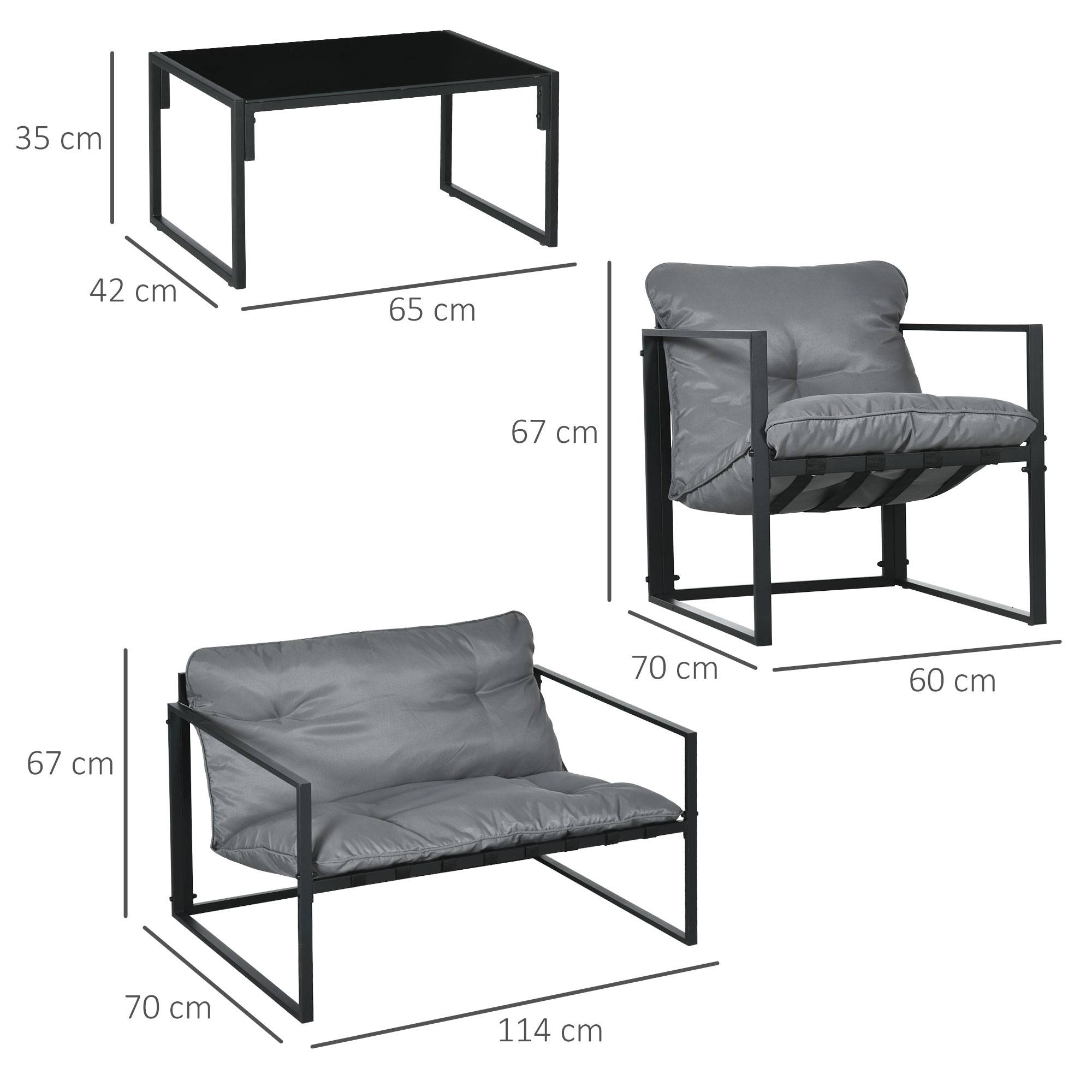 Outsunny - Salon de jardin 4 personnes - 4 pièces, 3 coussins - acier époxy noir polyester gris - Outsunny - Imagen 3