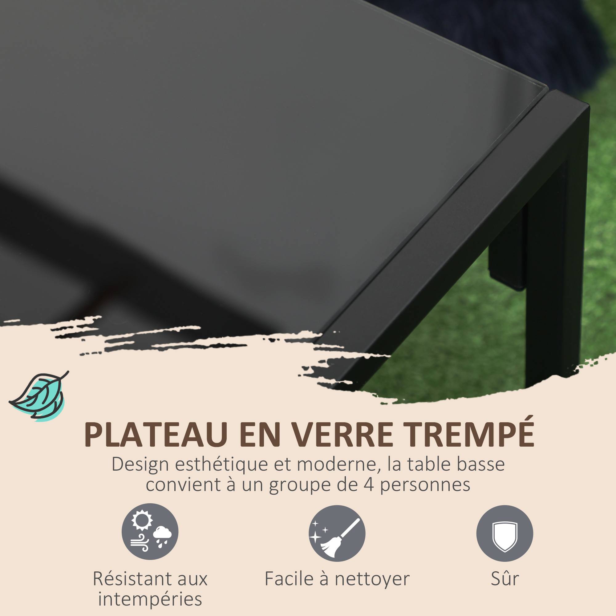 Outsunny - Salon de jardin 4 personnes - 4 pièces, 3 coussins - acier époxy noir polyester gris - Outsunny - Imagen 6