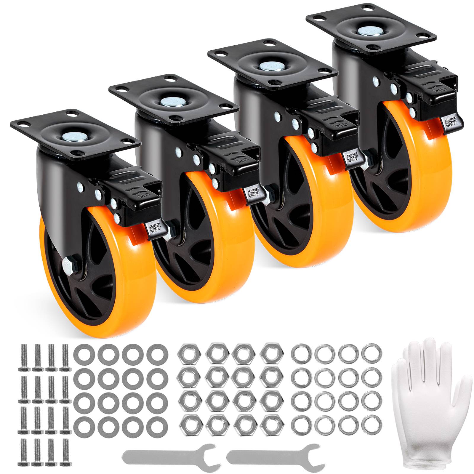 VEVOR Roulettes pivotantes lot 4, 127 mm, PVC, frein A/B. Charge 204 kg/roulette. Pour meubles, chariots.