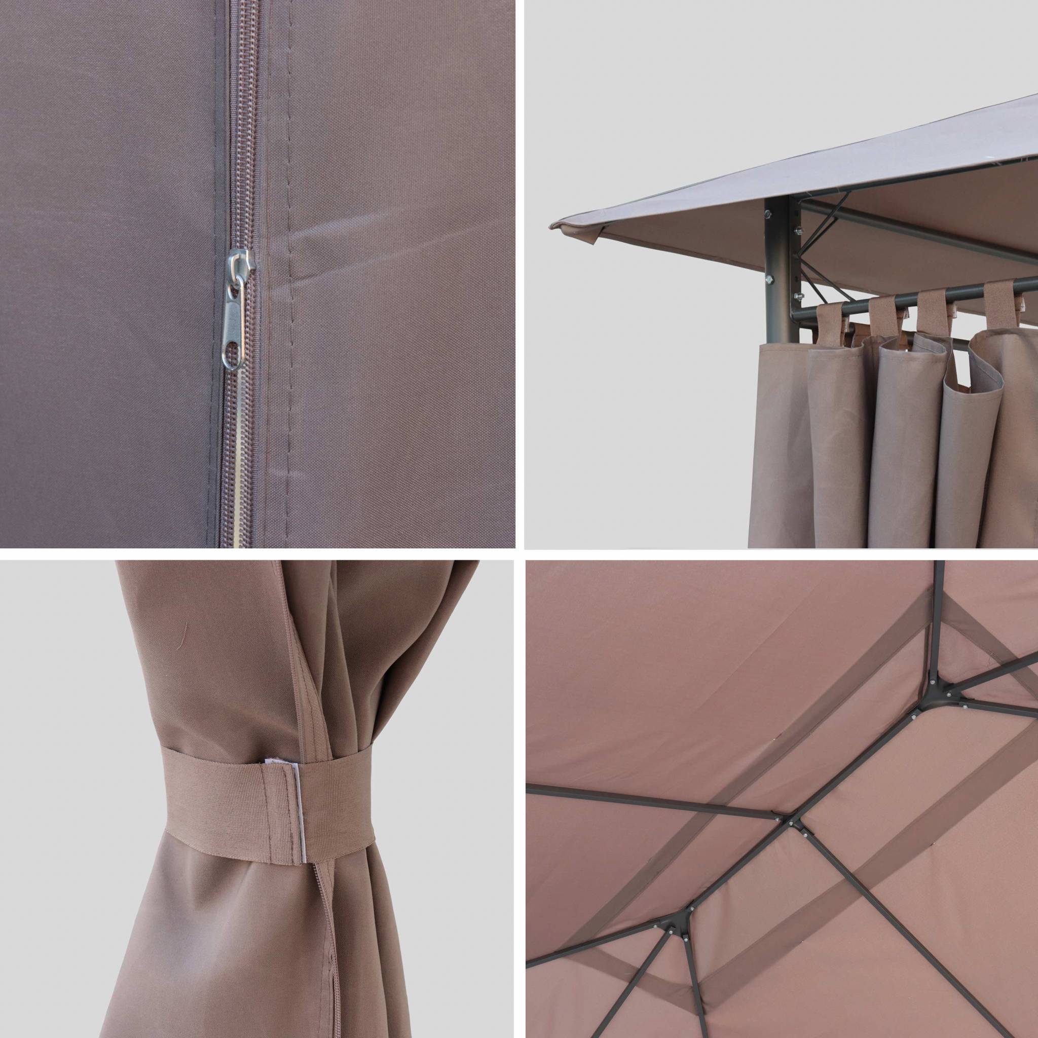 Ensemble complet toile de toit et rideaux taupe pour tonnelle 3x4m Divio - toile de rechange pergola. toile de remplacement | sweeek - Image 2