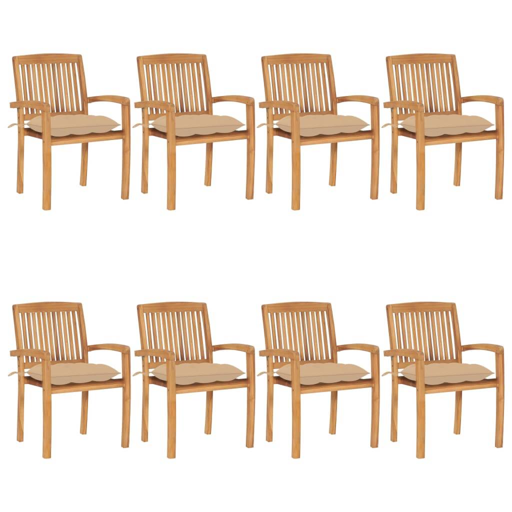 Chaises de jardin empilables lot de 8 teck beige 60 x 57.5 x 90 cm - PANGIVO - Image 1