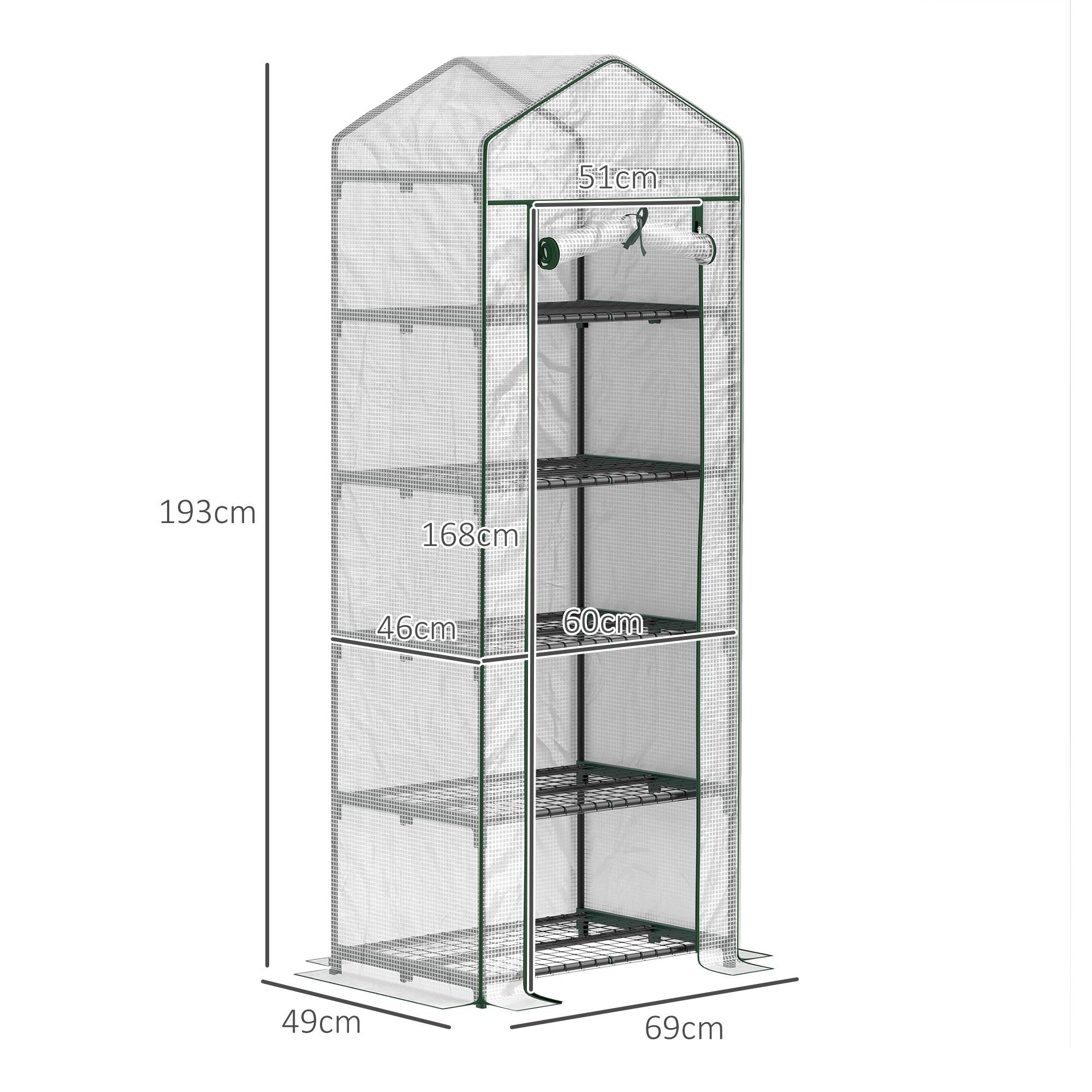 Serre d'extérieur avec étagères à 5 niveaux, porte zippée et structure en acier, 69 x 49 x 193 cm, transparente - Image 5
