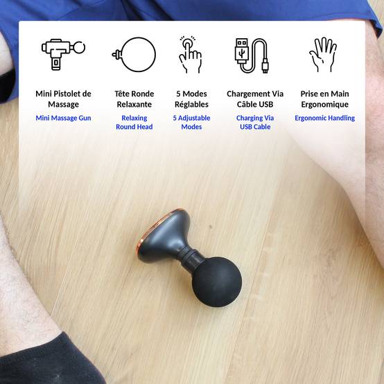 Pistolet De Massage Compact FISHTEC 5 Modes Léger 150 G Rechargeable USB Autonomie 3 H Dimensions 8x6x13 Cm Détente Musculaire Après Sport - Image 4