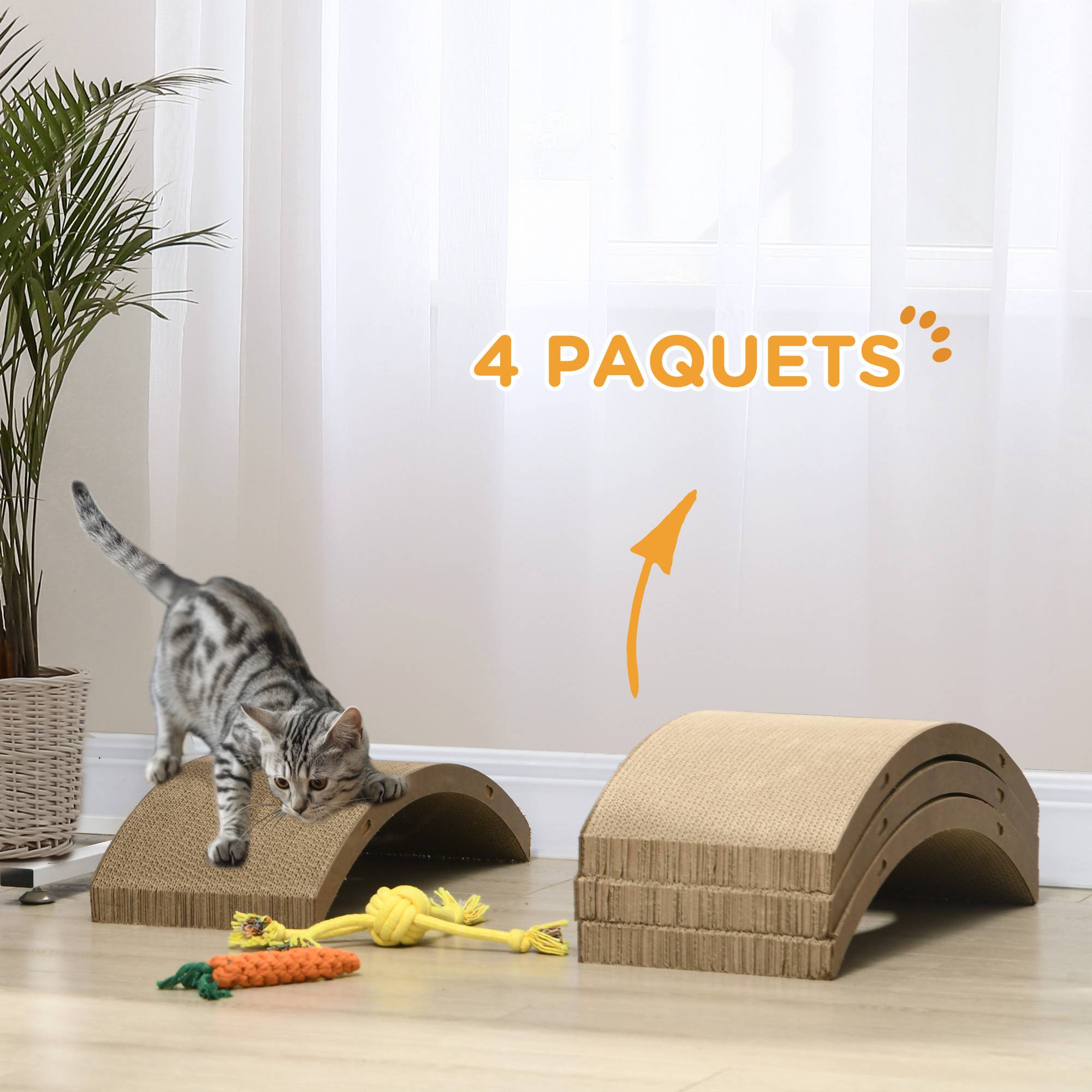 Pawhut - Lot de 4 planches grattoirs réversibles pour chat - dim. 55L x 25,5l cm - carton ondulé double face - Imagen 4