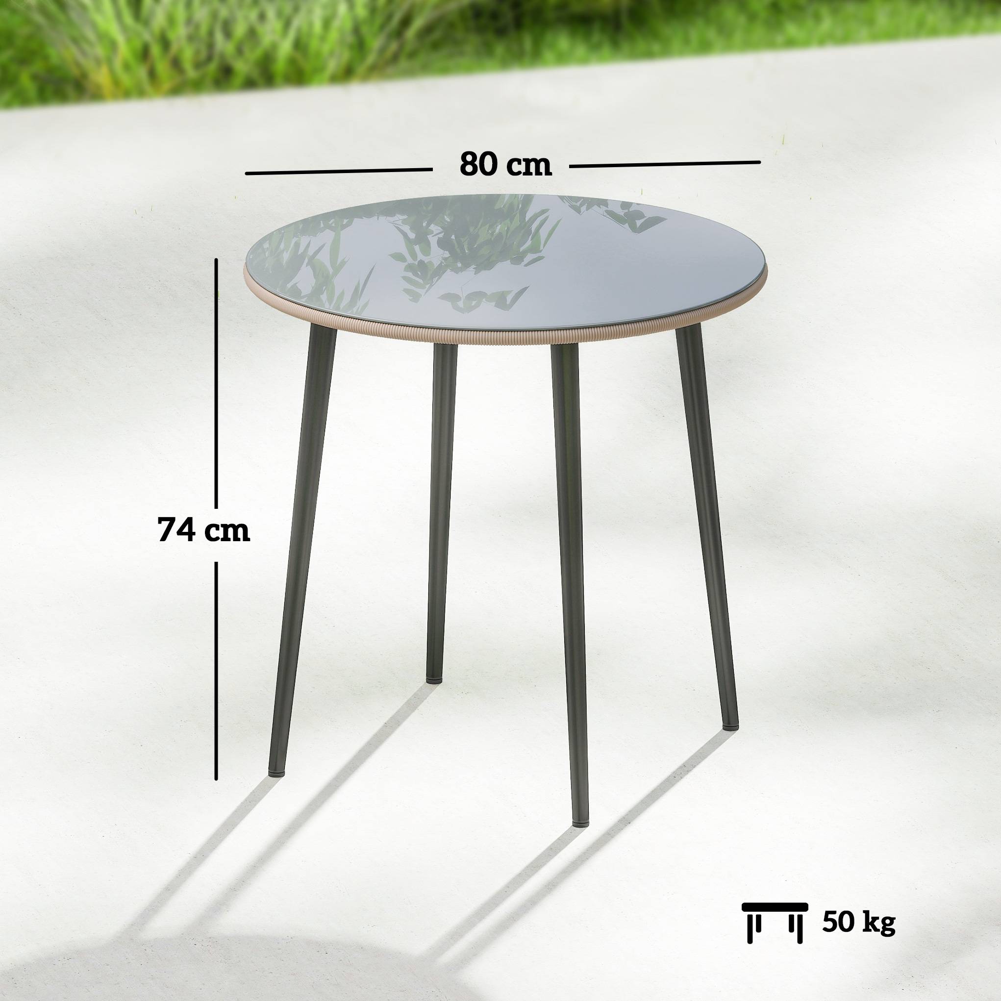 Table grise acier verre trempé rotin 80x80x74cm - Image 5