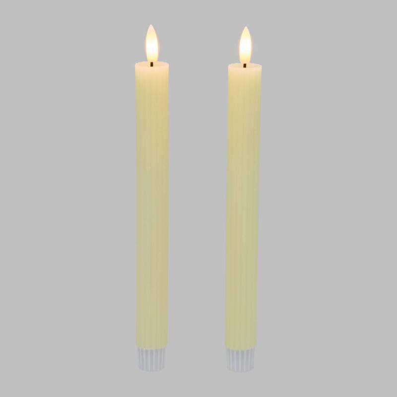 Lot de 2 chandelles Ø2,3cm H23cm Cire couleur ivoire flamme 3D avec Télécommande - Image 1